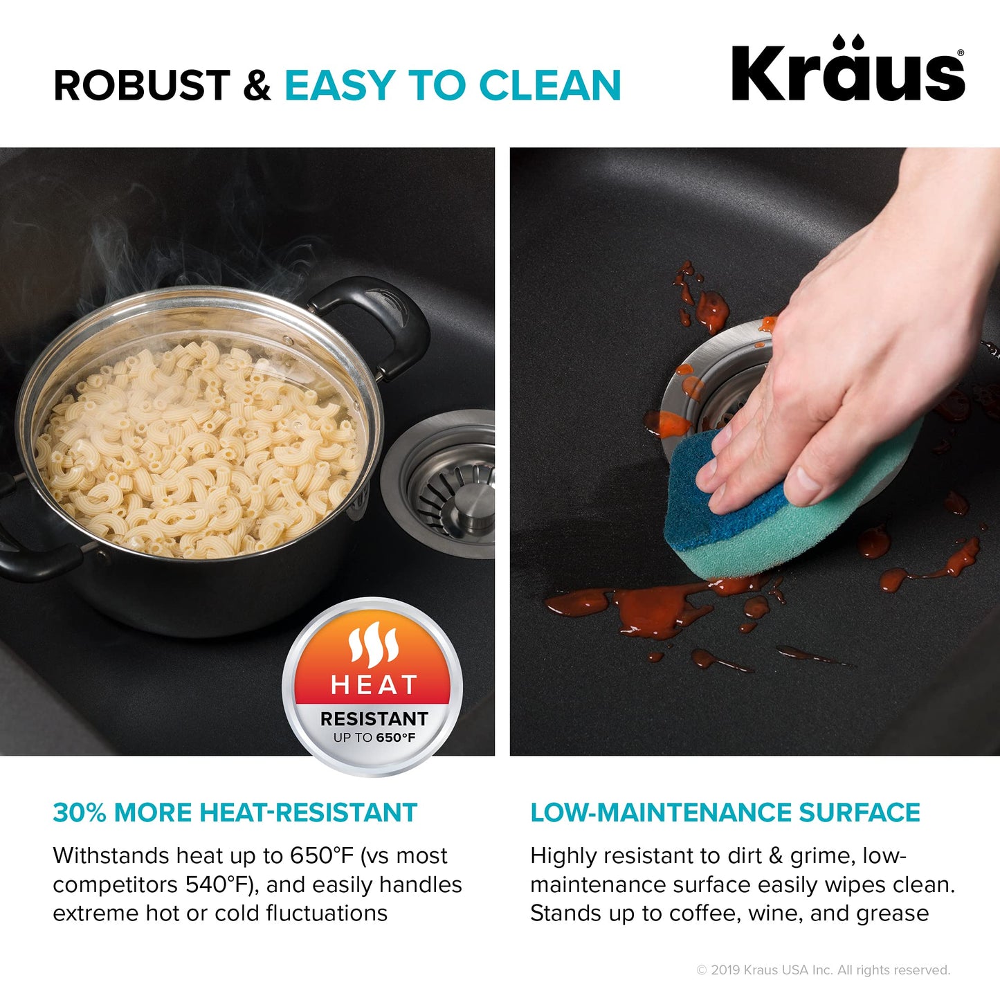 KRAUS Forteza 33-inch Drop in/Undermount 50/50 Double Bowl Granite Kitchen Sink in Black, KGD-52BLACK