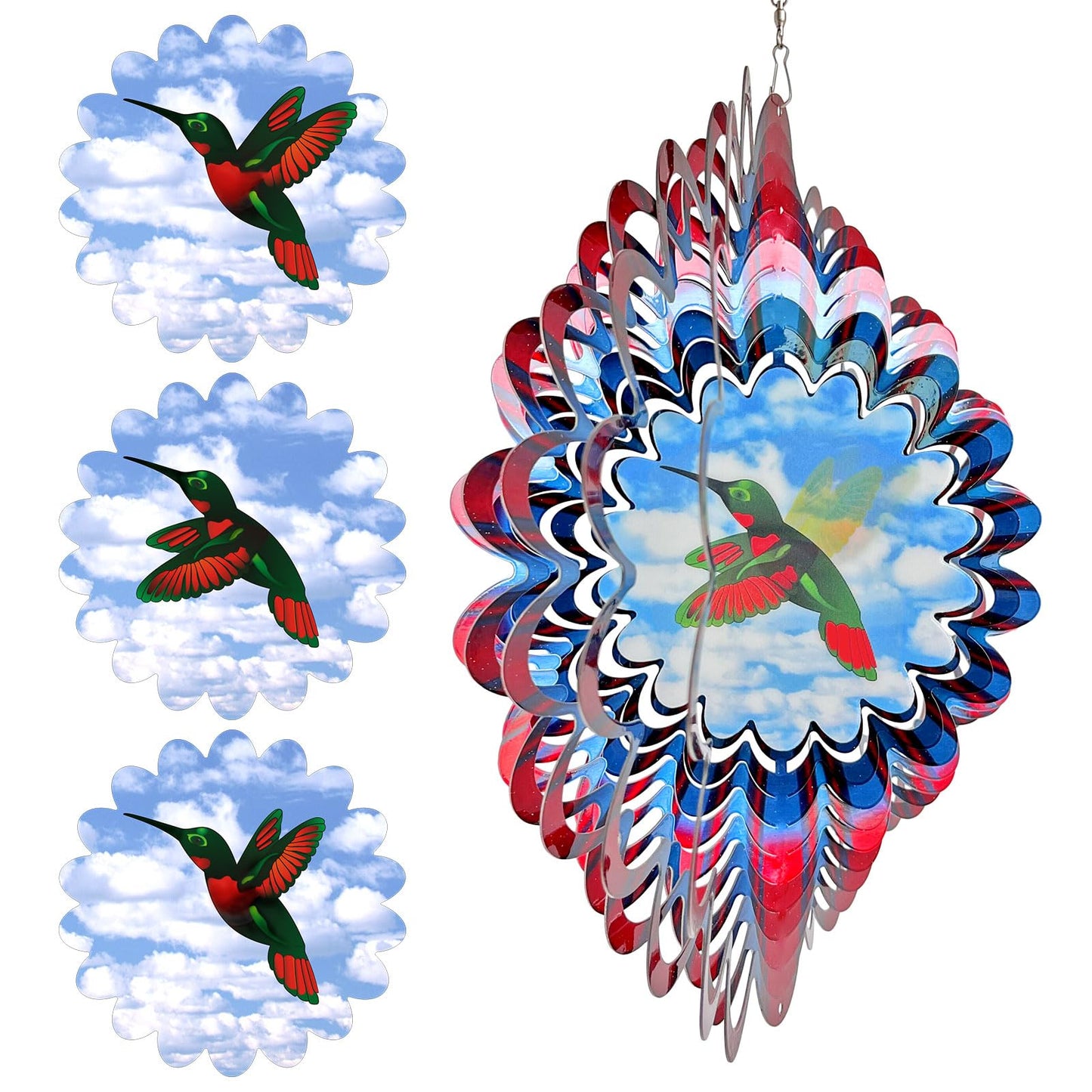 Eiryhope Hummingbird Animated Wind Spinner - 12In 3D Kinetic Hanging Sculpture, Creates Flying Hummingbird Animation Effect | Outdoor Garden Yard Decor, Unique Gift for Mom/Dad/Women/Men & Christmas