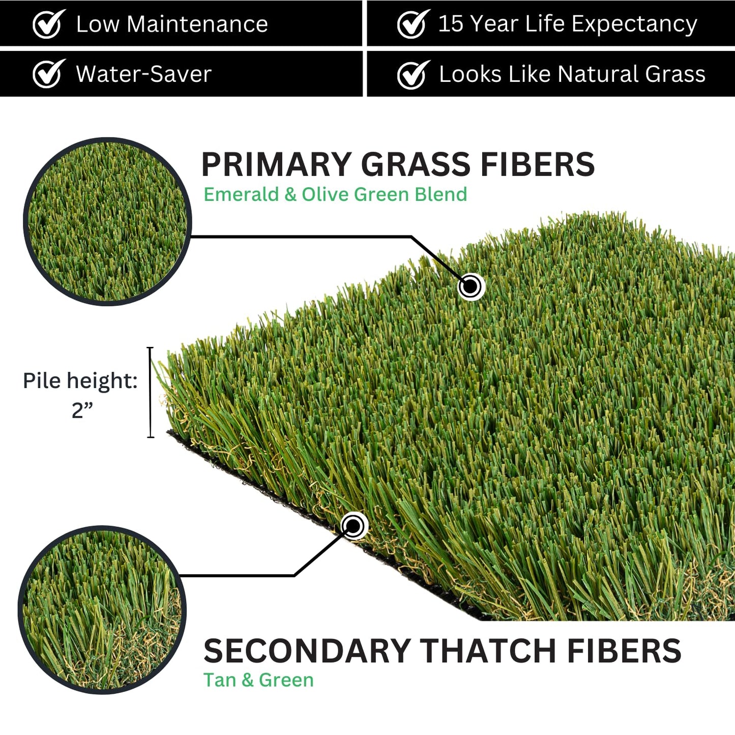 The Synthetic Grass Store Realistic Artificial Turf Roll - Turf Paradise 112 - Use for Lawn, Patio, Camping - 15x21 FT