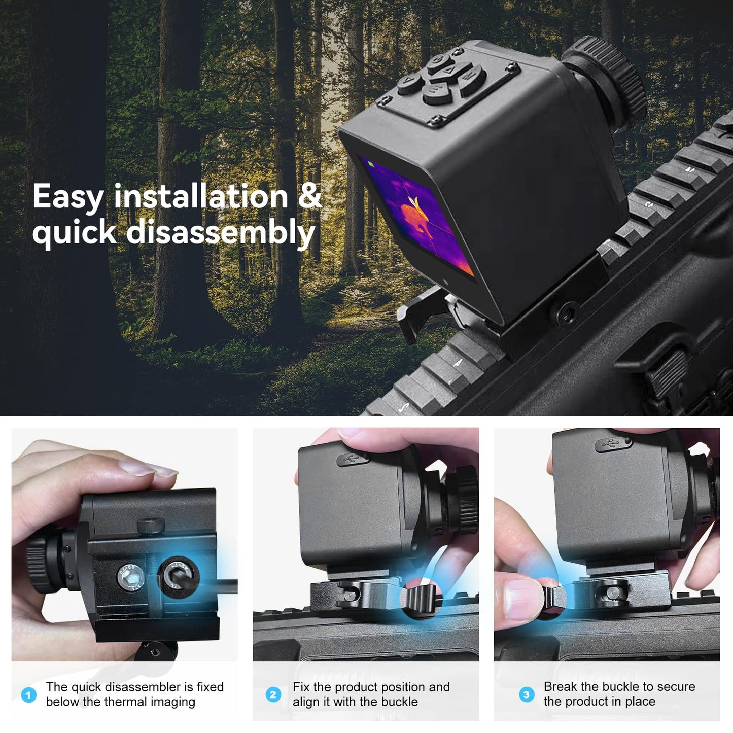 Thermal Imaging Night Vision Scope for Hunting – 320×240 Resolution Infrared Thermal Scope with Crosshair & Red Laser Aiming, Waterproof, 3X Zoom, Long Battery Life, Fits 21mm Rail