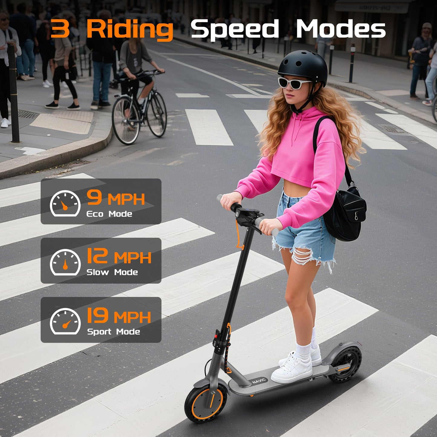 NAVIC Electric Scooter, 8.5" Tires, 350W Motor, 19/Mph, Max 16Miles Ranges, Foldable E Scooter for Adults with App