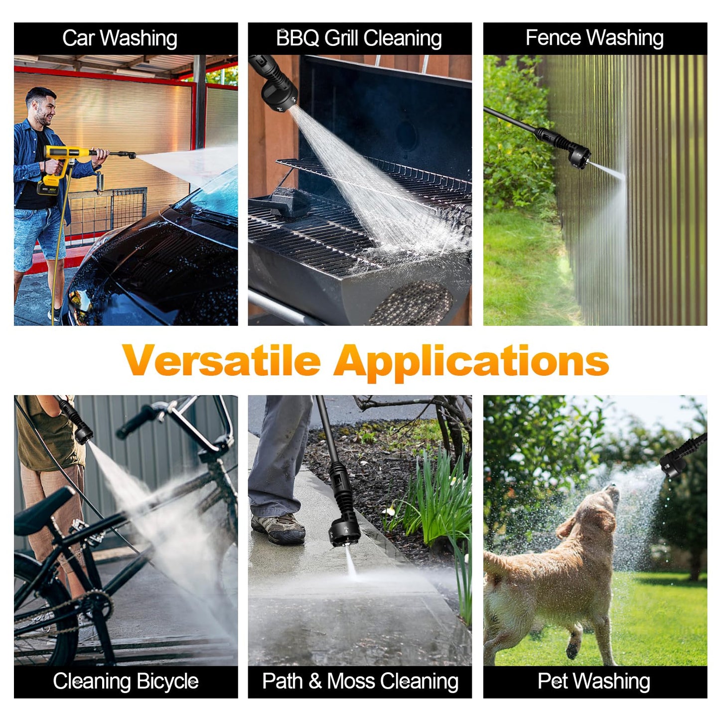Cordless Pressure Washer with Faucet & Garden Hose Connector, 2 X 5.0AH Batteries, 2000PSI MAX Portable Pressure Washer with Brushless Motor, 4 Speed Adjustment LCD Touch Screen, 6-in-1 Nozzle
