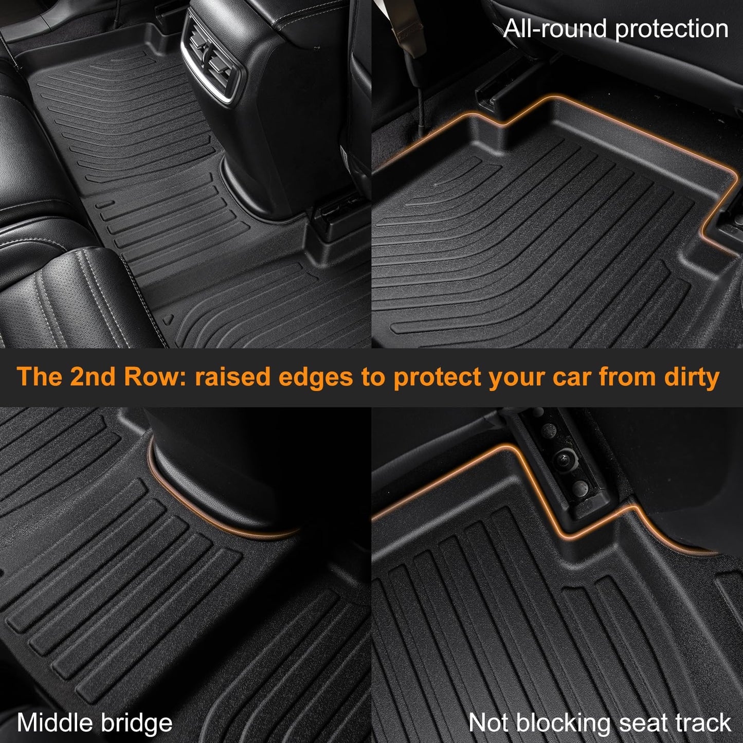 Binmotor-All Weather Floor Mats Custom Set for Ford Explorer 7 Seat 2015-2019, Heavy Duty TPE Car Floor Liners Explorer Accessories