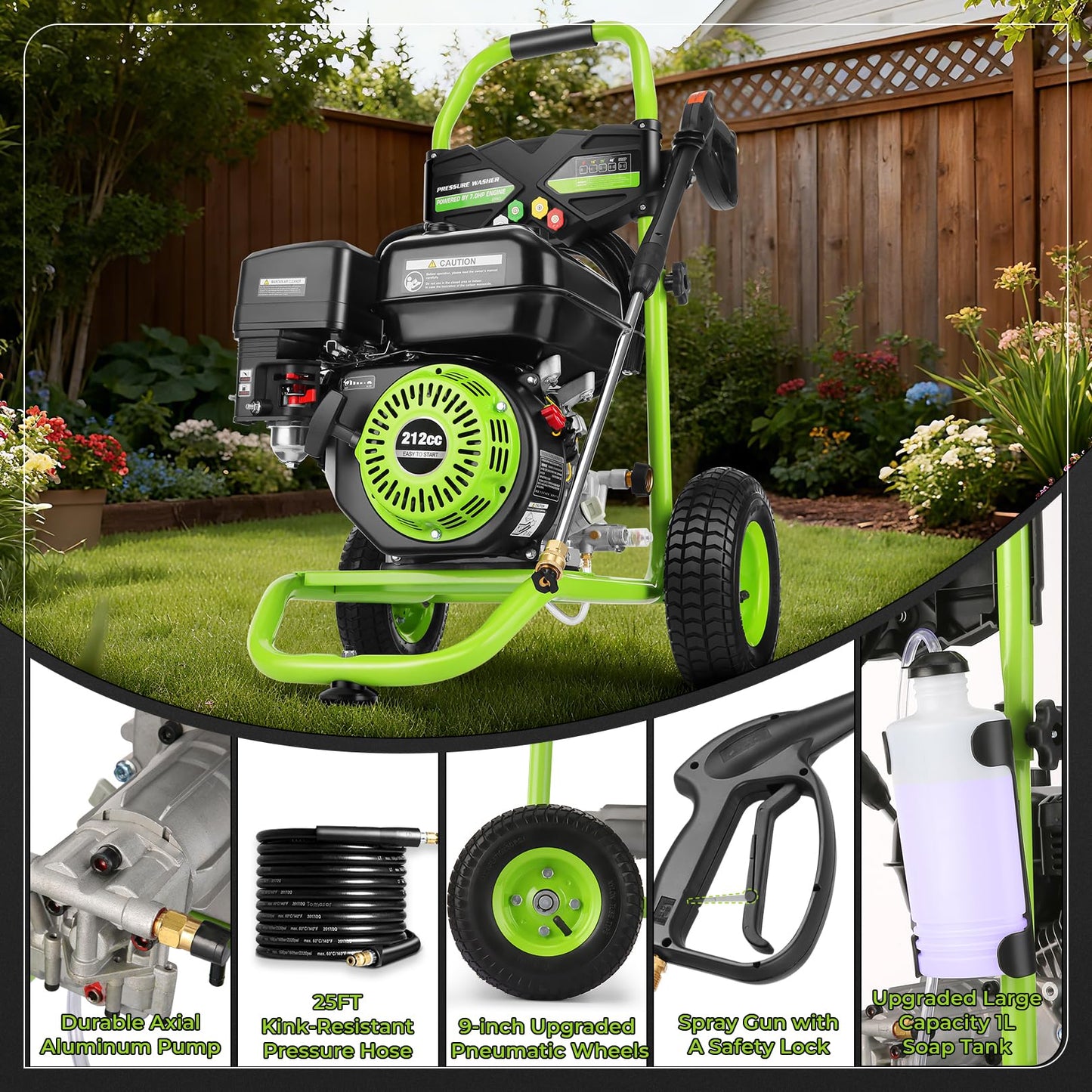 4200PSI Gas Pressure Washer 4.0GPM Gas Power Washer 212CC Gas Powered Washing Machine Commercial High Pressure Washer with 25ft Hose&5 Nozzles for Patio Garden Yard Vehicle,EPA/CARB/ETL