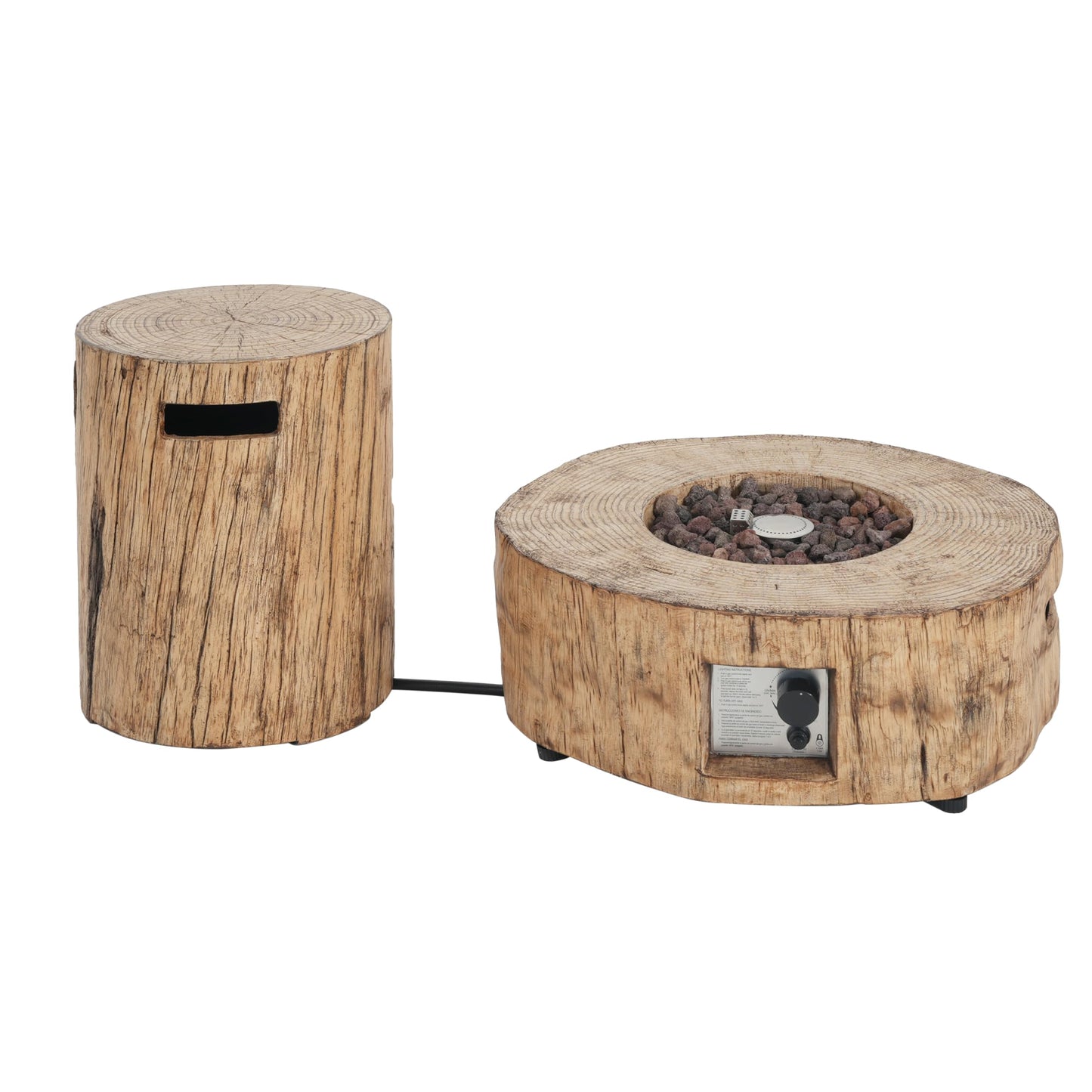 Christopher Knight Home Hearth Concrete Patio Fire Bowl, Outdoor Fire Pit and Tank Holder Set, Lightweight Concrete Tank Table, 30000BTU Round Fire Pit, Woodlike Texture, No Assembly Needed, Brown