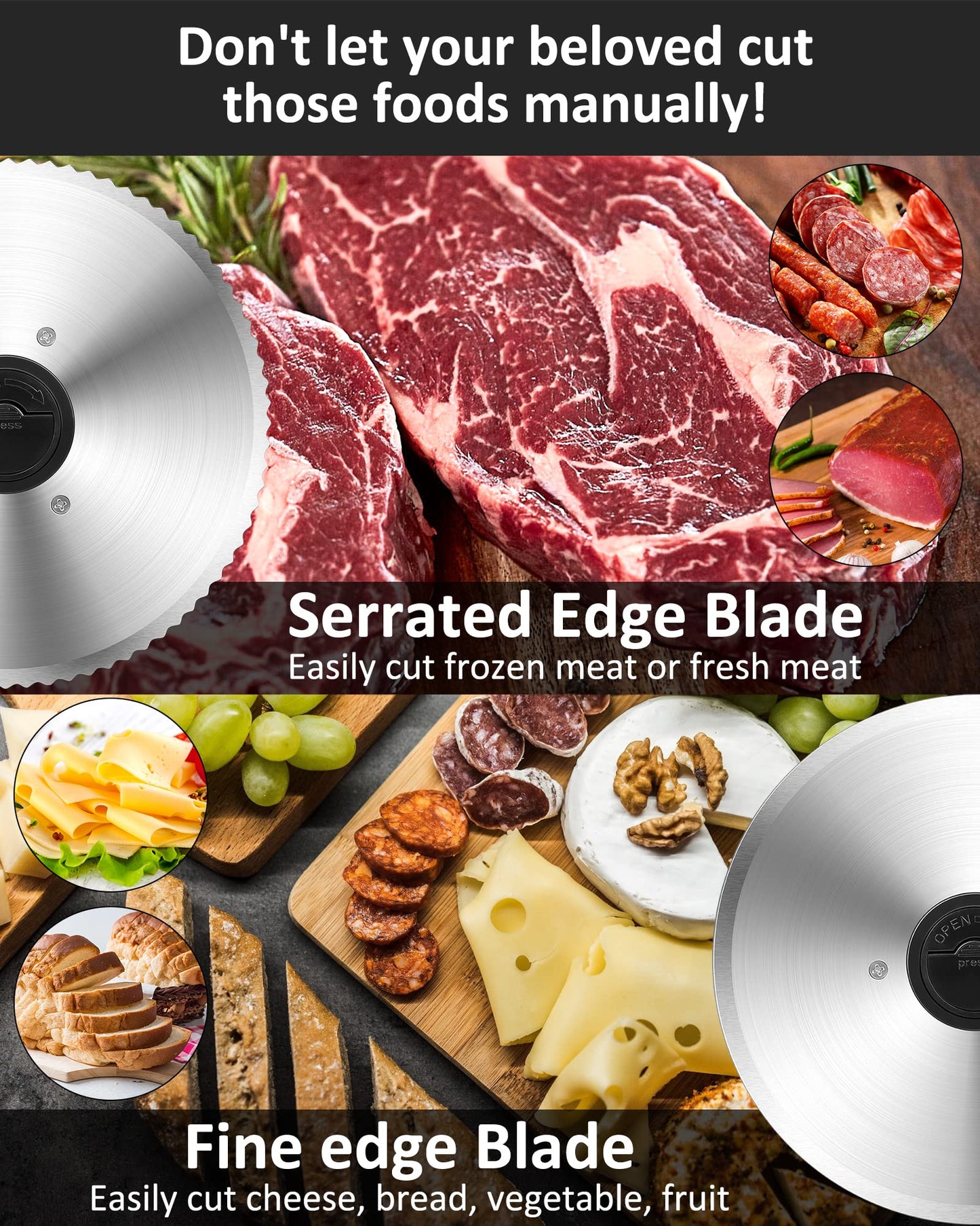 200W Meat Slicer Machine for Home Use,Deli Slicer with 2 Removable 7.5'' Stainless Steel Blades,Adjustable Dial for 0-15mm, Electric Food Slicer for Meat, Cheese, Bread,Child Lock,Easy to Clean,gift
