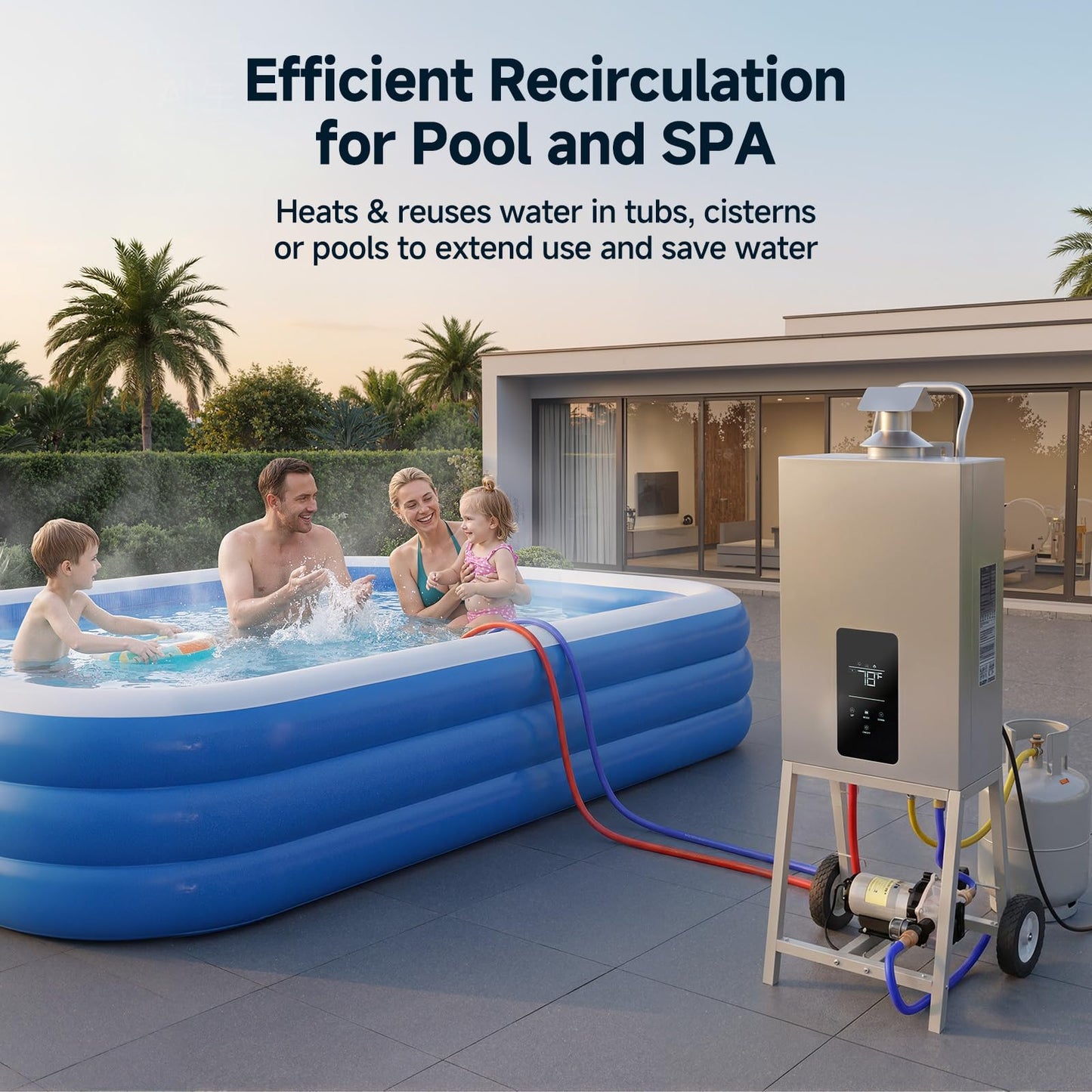 Glonerle SPA Water Heater for Hot Tub & Above Ground Pool, World‘s Fastest Portable Water Heater with Digital Thermostat & 2 Wheels, 105776.4 Btu/h High-Output Propane Powered for Rapid Heat Up