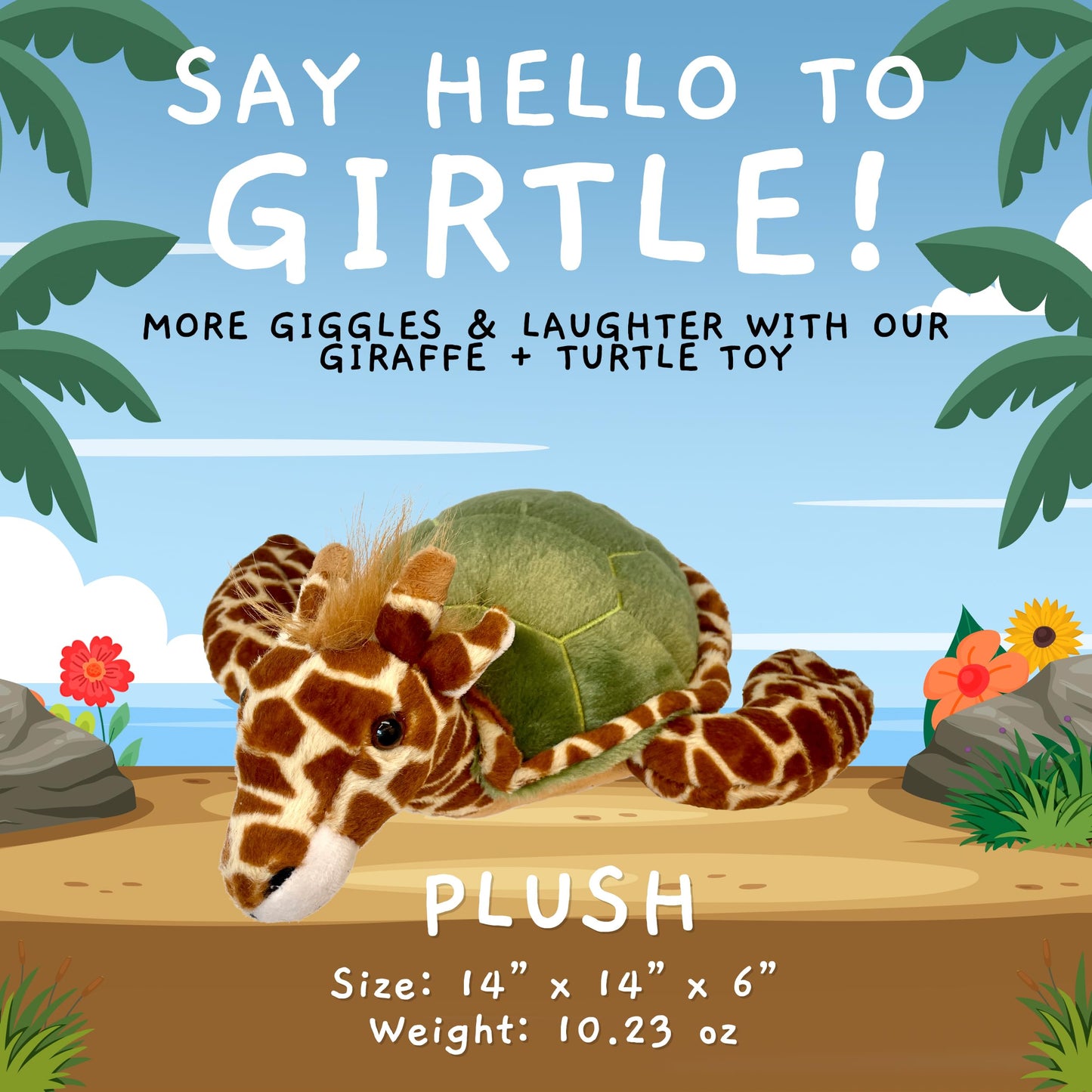 Randimals Plush Toy Stuffed Animal Mix - Giraffe & Turtle Hybrid Stuffed Animals for Girls & Boys - Huggable & Soft Animal Characters Cute Plushies - Unique Toys for Discovery & Adventure