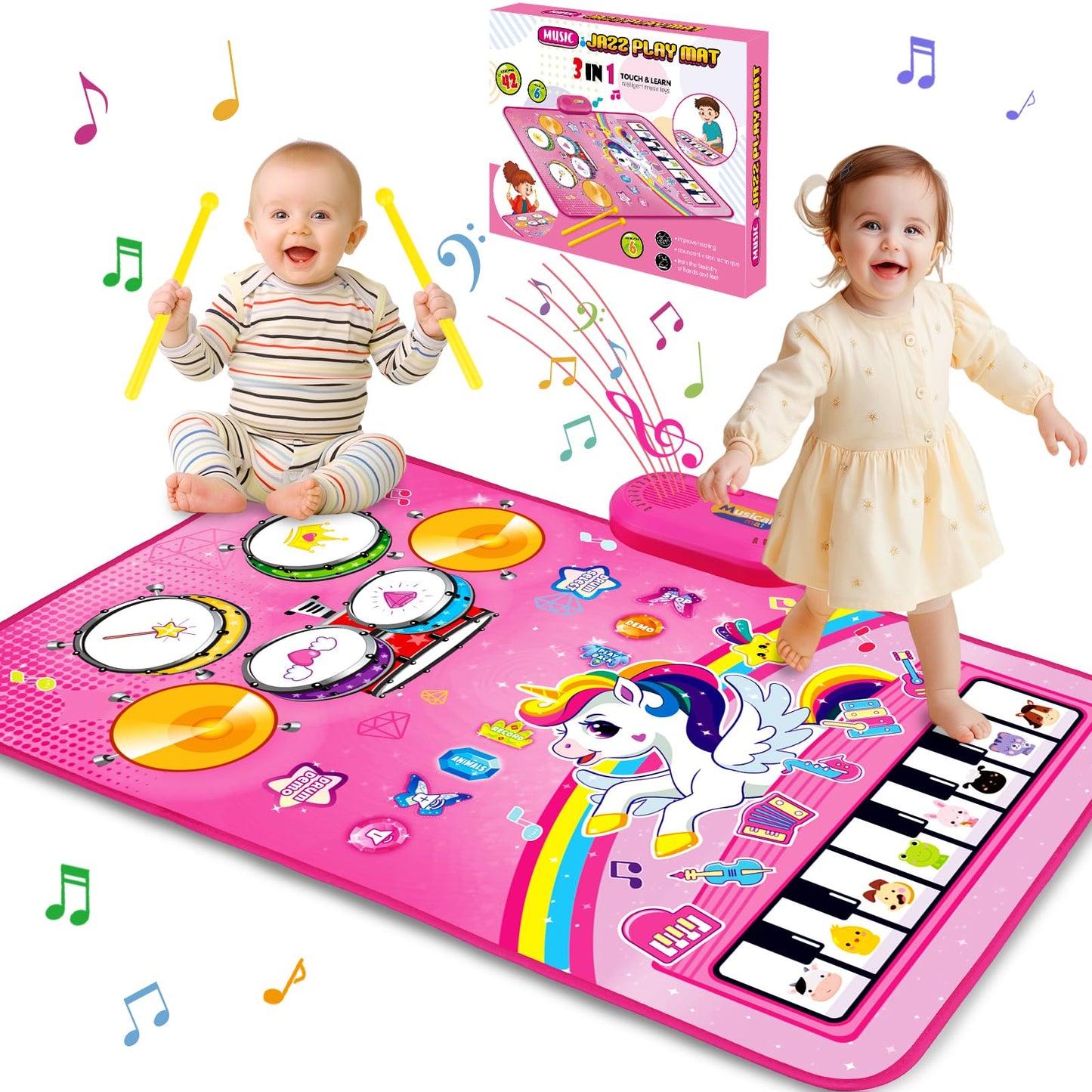 Toys for 1 Year Old Girl Gifts: Baby Musical Mat Toddler Toys Age 1-2 - 3 in 1 Piano Drum Animal Touch Unicorn Toy - Infant Music Toy 12-18 Months Babies Birthday Gifts for 1 2 3 Year Old Boys Girls
