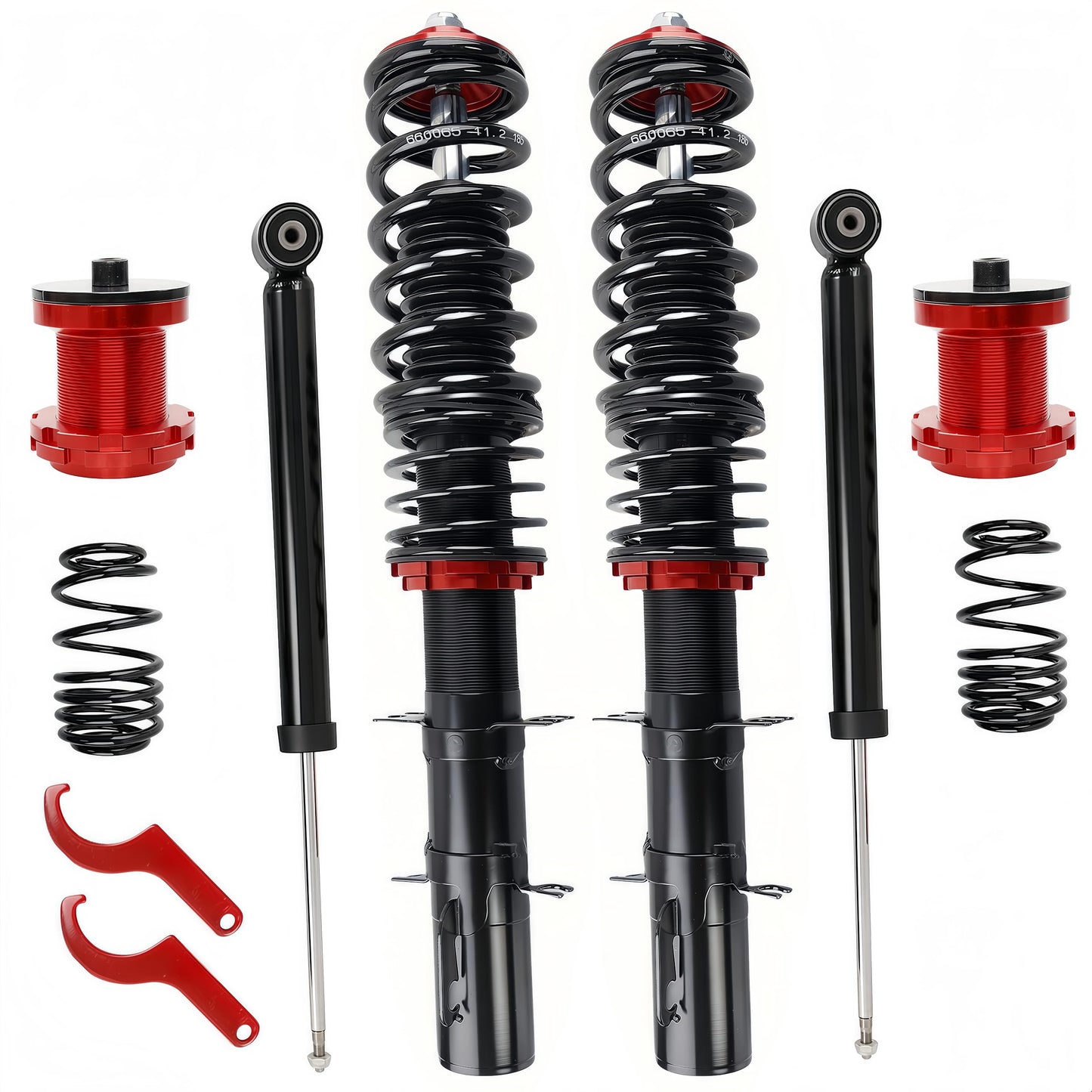 Front & Rear Coilover Suspension Kit, Height Adjustable Shocks & Struts Replacement for 1998-2005 Volkswagen Golf Mk4 Coilover 2WD Only A4 – Complete Coilovers Assembly(Red)