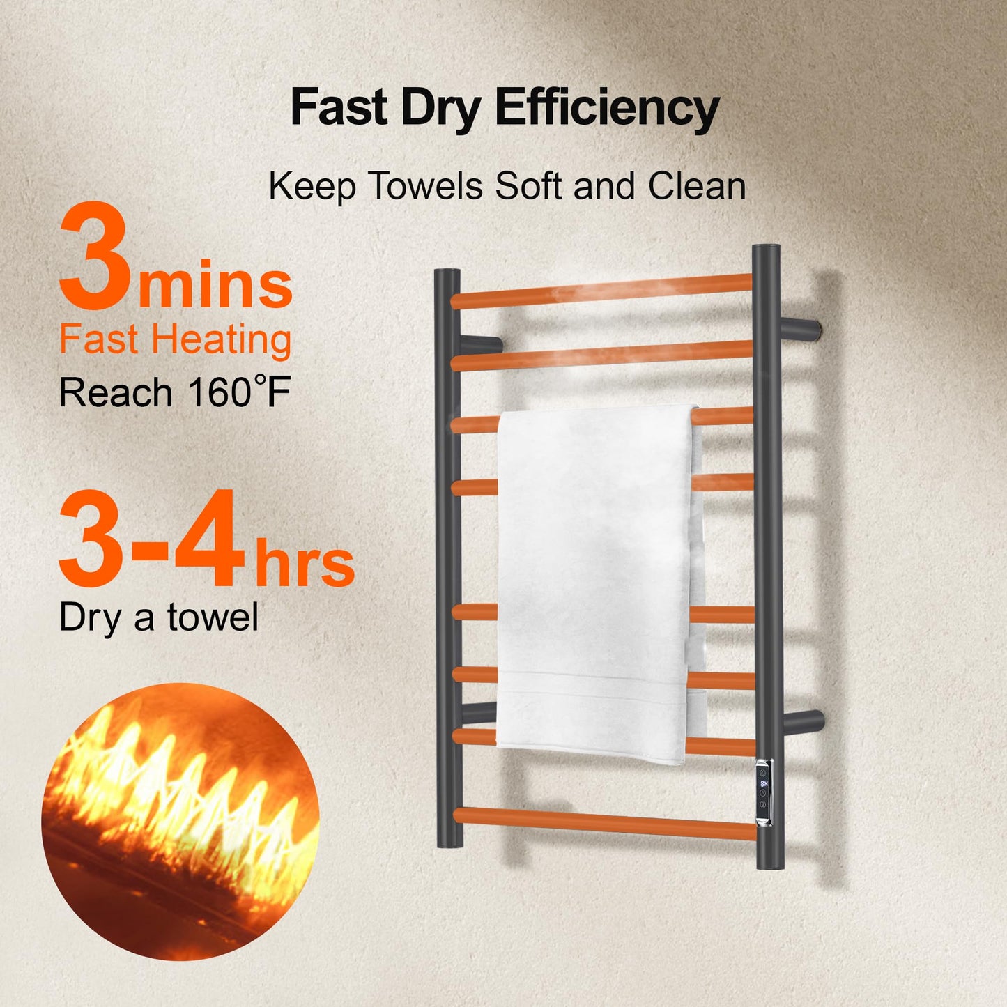 SHARNDY Electric Towel Warmer with Built-in Timer - Wall Mounted Bathroom Heated Towel Rack, Plug-in Design & Black Brushed Stainless Steel Finish
