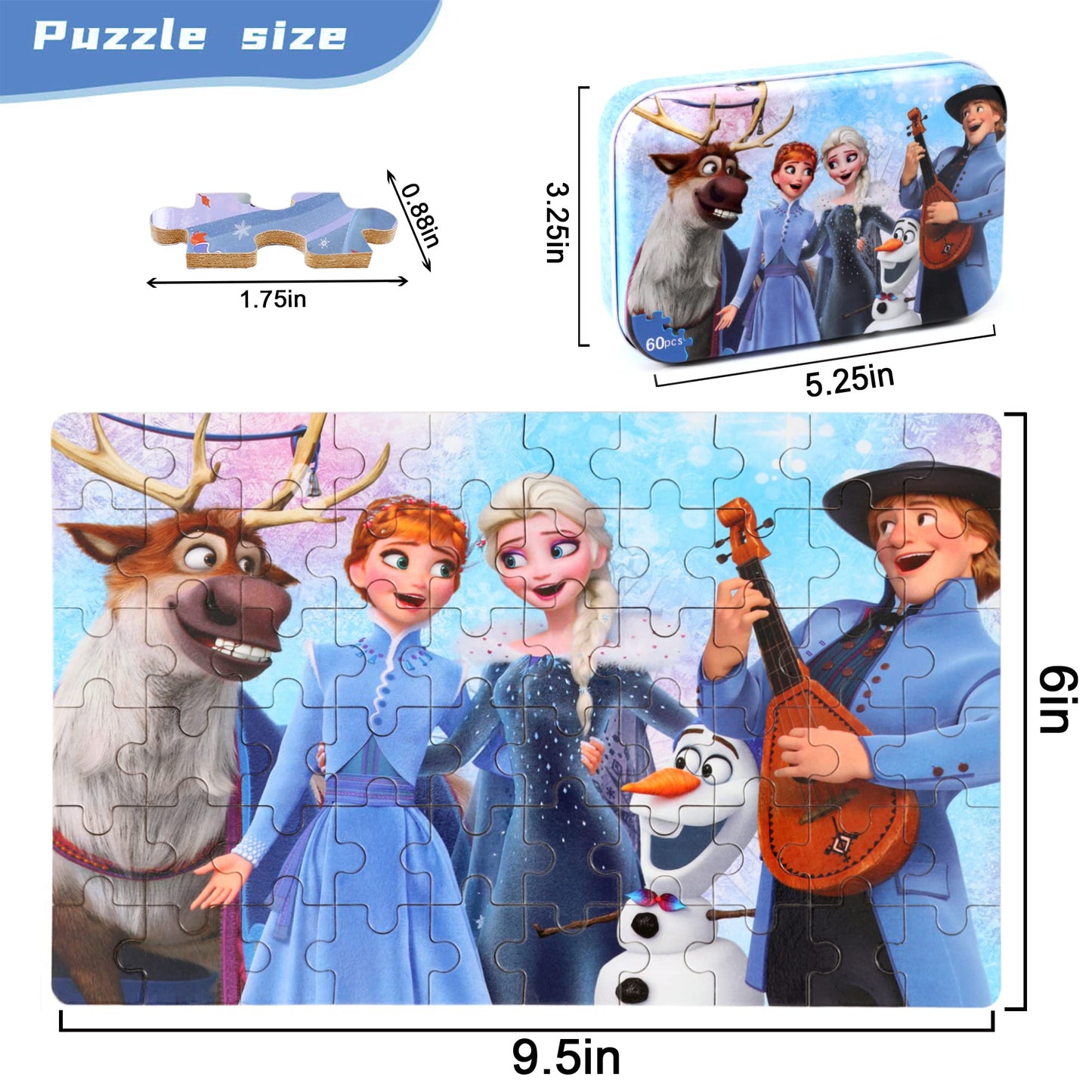 MZZOTOY Puzzles for Kids Ages 4-8, 60 Pieces Puzzles for Kids Ages 3-5 in a Metal Box Girls and Boys Learning Educational Jigsaw Puzzle Toys Gifts