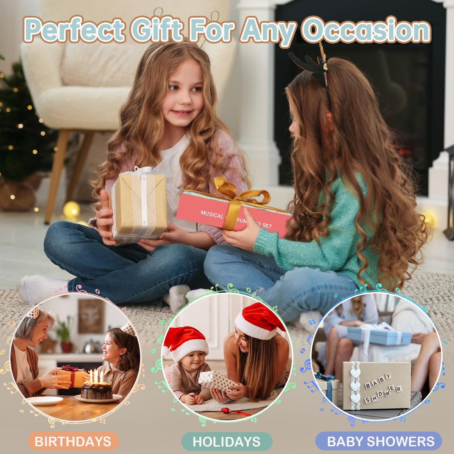 Baby Musical Instruments - Toddler Musical Toys Montessori Wooden Xylophone Maracas Tambourine Percussion Set for 1 2 3 Year Old, Kids Educational Music Learning Toys, Birthday Gifts for Boys Girls