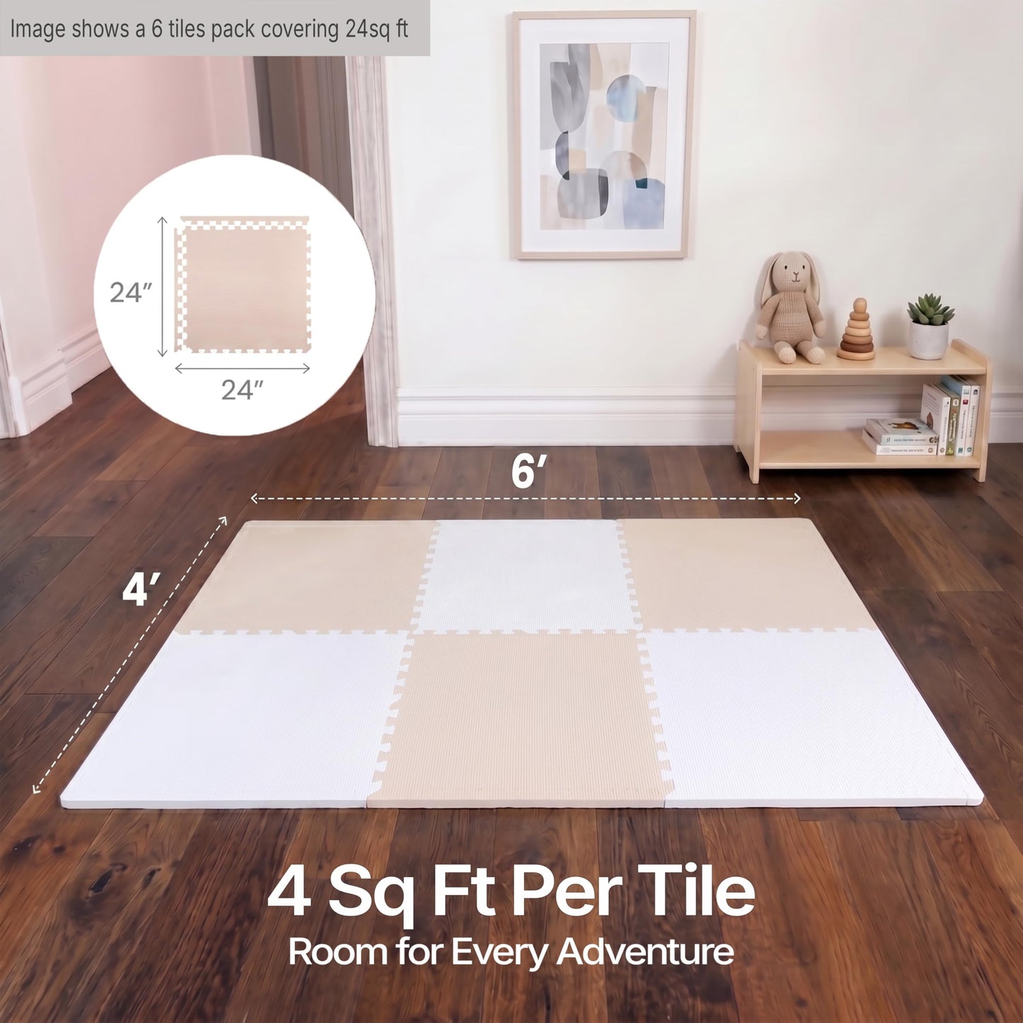 FlooringInc Baby Play Mat for Floor, Extra Large 2'x2' Foam Floor Tiles for Kids, Soft Interlocking Puzzle Mat, 1/2 Inch Thick, Non-Toxic EVA (Earthy, 6 Tile Pack, 24 Sq Ft)