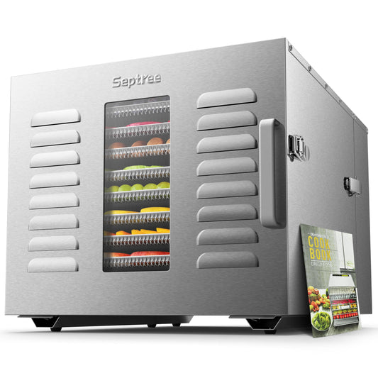 Commercial 10 Trays Food Dehydrator Machine for Jerky and Herbs Usable Area up to 24.65ft² and 194℉ Temperature 1000W Detachable Stainless Steel Dryer for Meat Fruit Mushrooms Beef Food Silvery