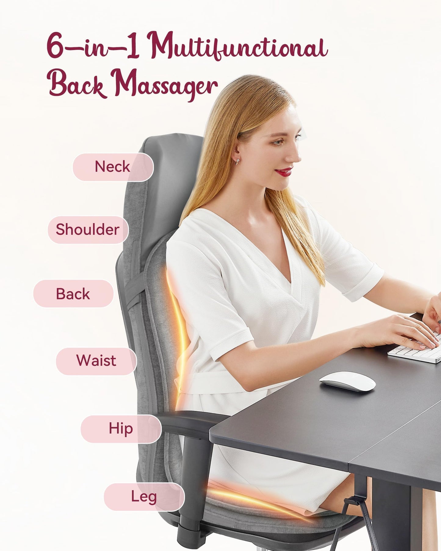 THERAZZAGGE Shiatsu Back and Neck Massager with Heat, Back Massage for Chair, Kneading, Rolling, Vibration, Massage Seat Cushion, Full Body Massage Chair Pad