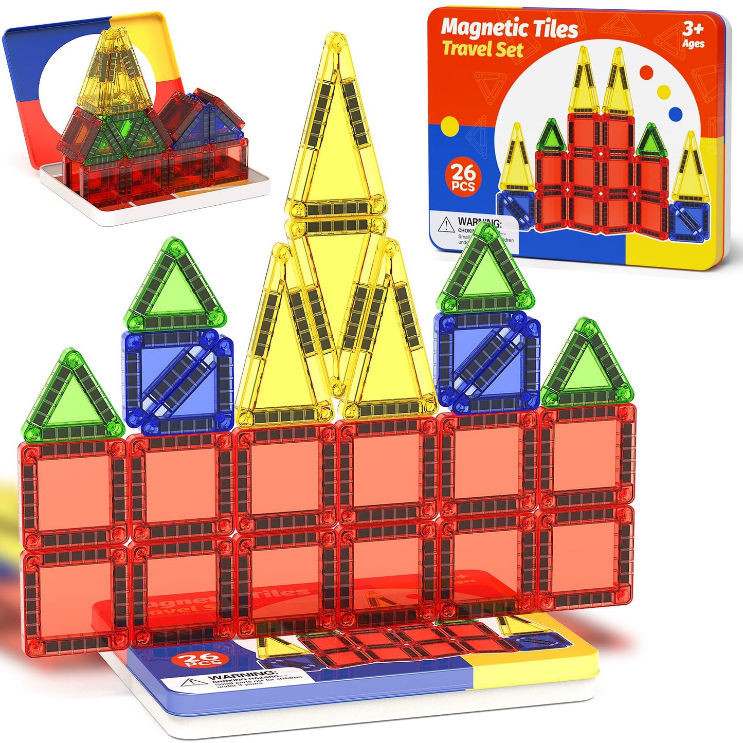 JSDKFJSA Magnetic Tiles Travel Toys with Storage Case, Portable STEM Building Blocks for 3-8 Year Olds, Toddler Airplane Activities & On-The-Go Birthday Gift for Boys & Girls