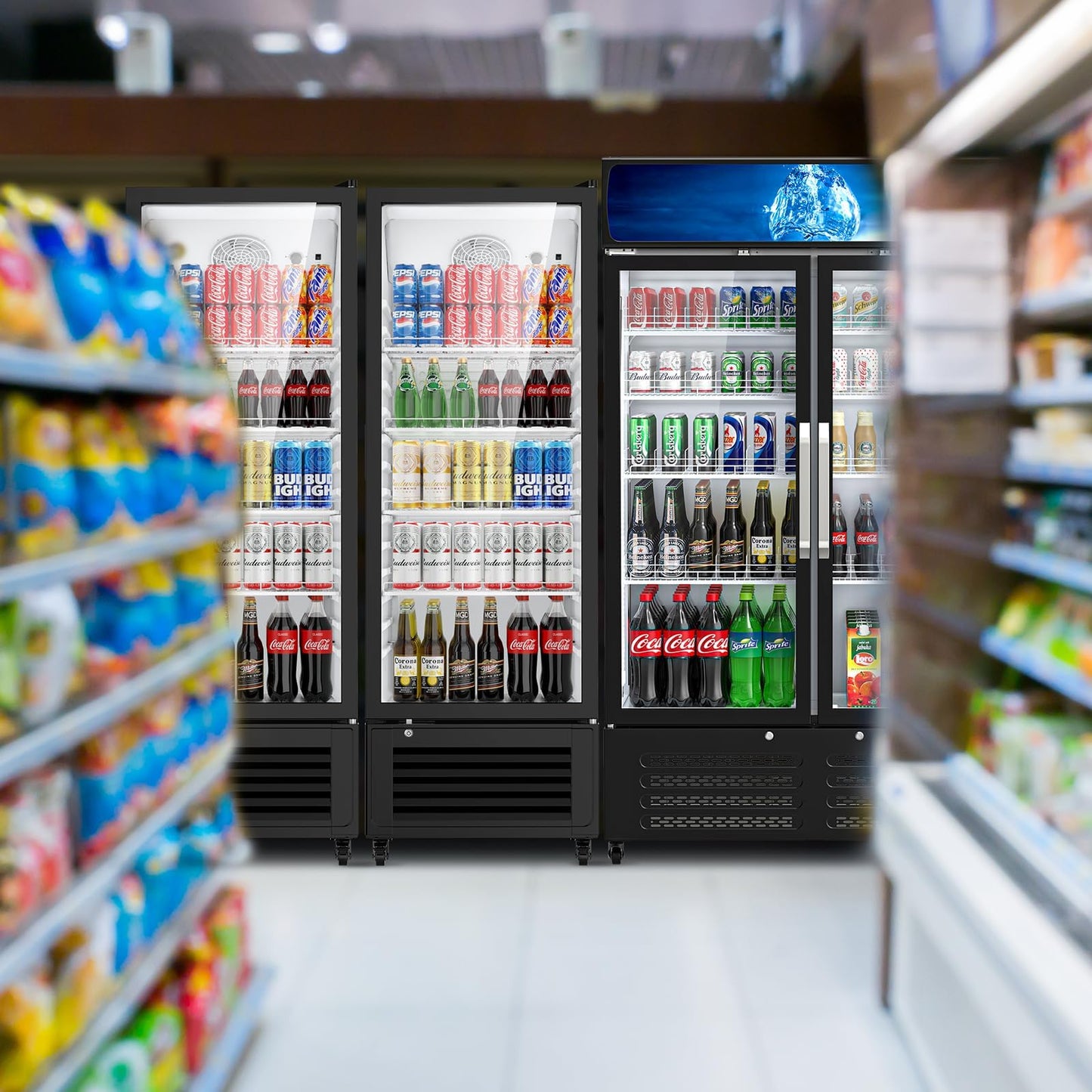 Mojgar 11 Cu Ft Commercial Refrigerators Single Door,Glass Door Merchandiser Display Beverage Fridge with Built-in LED Light,1.64kwh/24h Retail Cooler for Shop,Restaurant,Apartment,etc