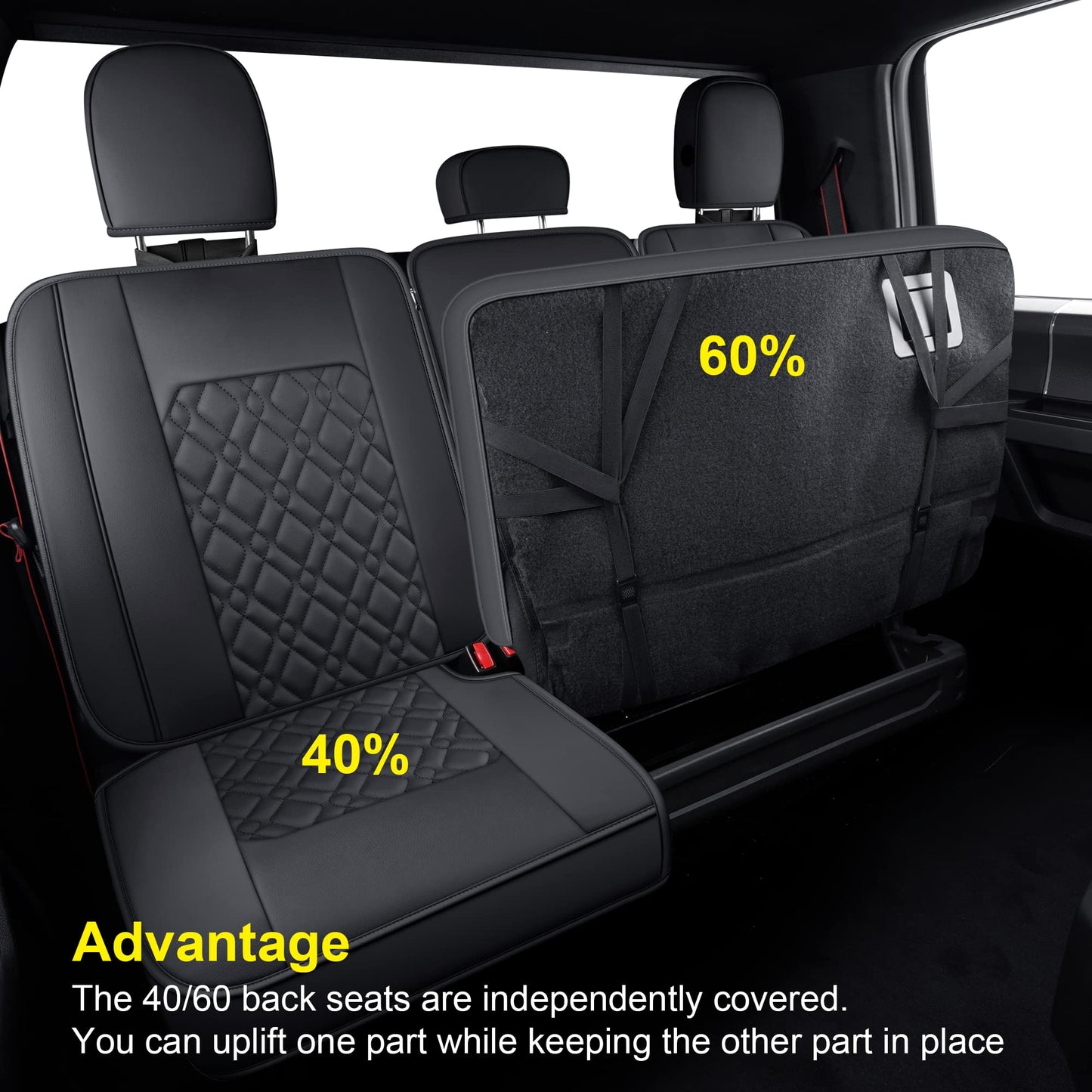 LUCKYMAN CLUB F150 Full-Set Seat Covers J03-Q3 with Waterproof Faux Leather, Fit 2015-2025 Ford F150 and 2017-2025 F250 F350 F450 (Full Set, Black)
