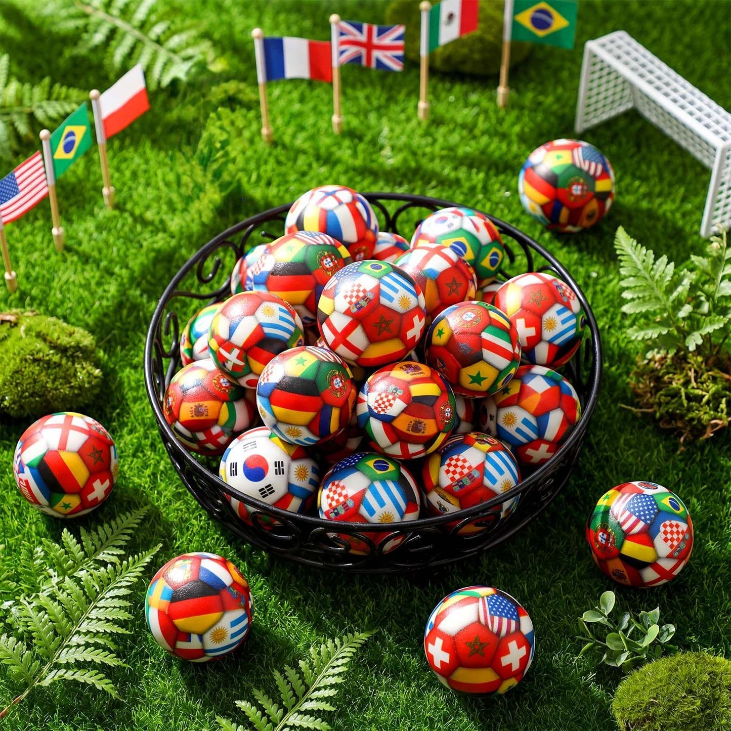 Syhood 30 Pcs Mini Soccer Stress Balls International Country Flags Mini Foam Soccer Small Foam Anxious Toy Sports Lover Gift for Adult Football Party Decoration Supplies