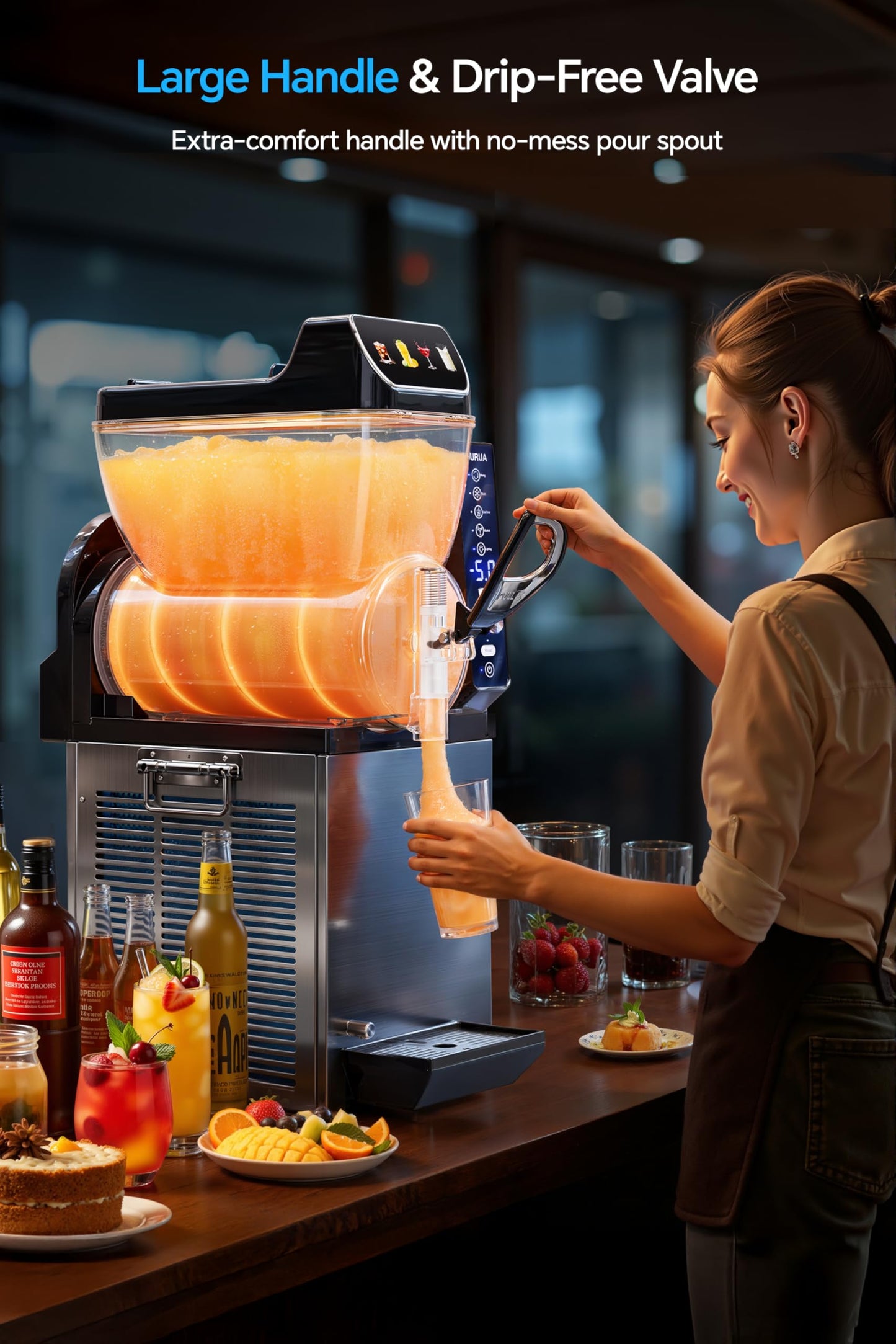 Tourua Commercial Slushie Machine, Margarita Daiquiri Wine Frappe Slush Frozen Drink Machine, 15L
