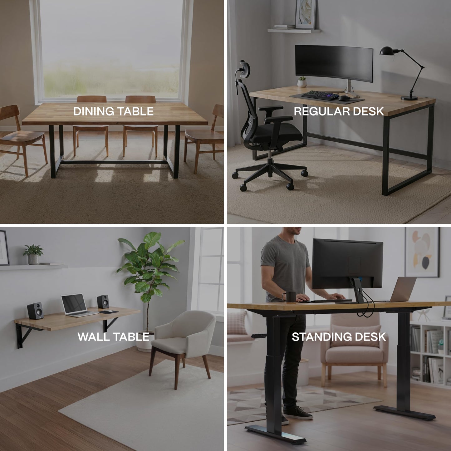 Solid Wood Desk Table Top – Pre-Finished 1.2” Thick Tabletop - Universal Fit for Standing Desks, Countertops & Workstations (48" x 24", Rubberwood)