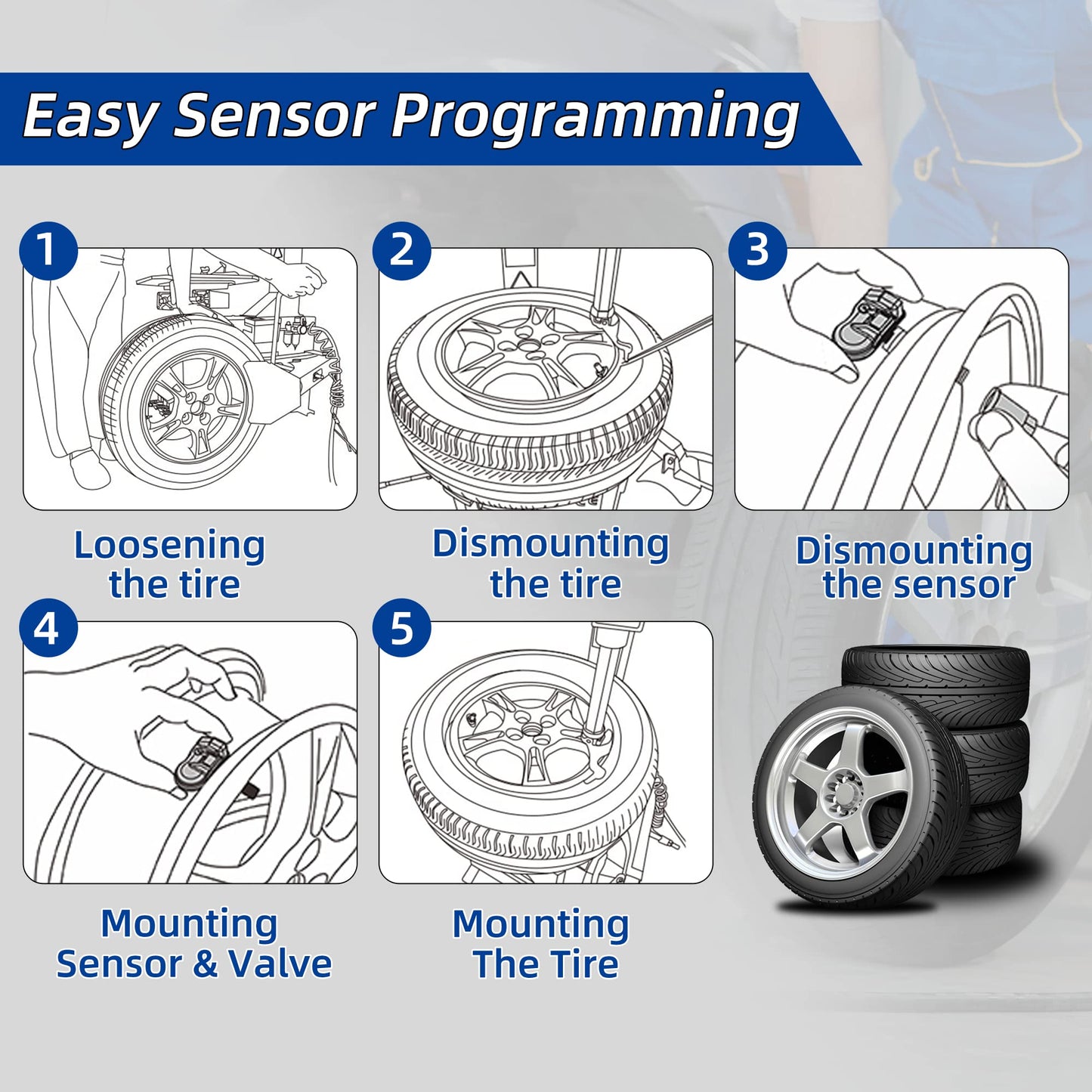 TPMS Sensor,315MHz Tire Pressure monitoring sensors compatible with Ford F150 Ecosport Mustang Escape Explorer, Lincoln MKC MKX MKZ Navigator Replace# F2GT1A180AB F2GT1A150AB F2GZ1A189A ,set of 4