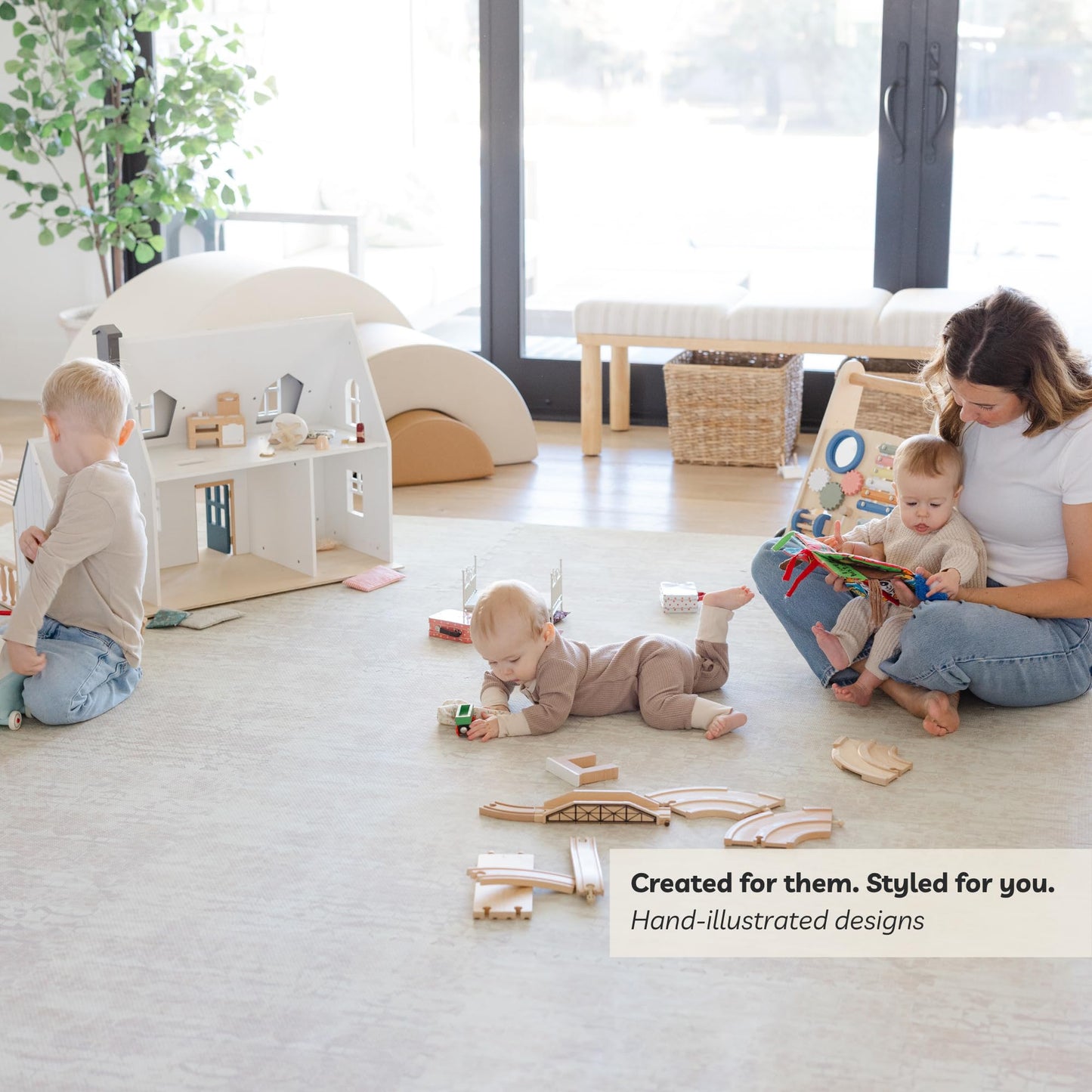 Little Landings Baby Play Mat for Floor - Sandstone (6x6ft) - Premium EVA Foam Play Mat for Babies & Toddlers (Ages 0-5+) Non-Toxic Playmat for Tummy Time, Crawling & Playroom - Stylish & Comfortable