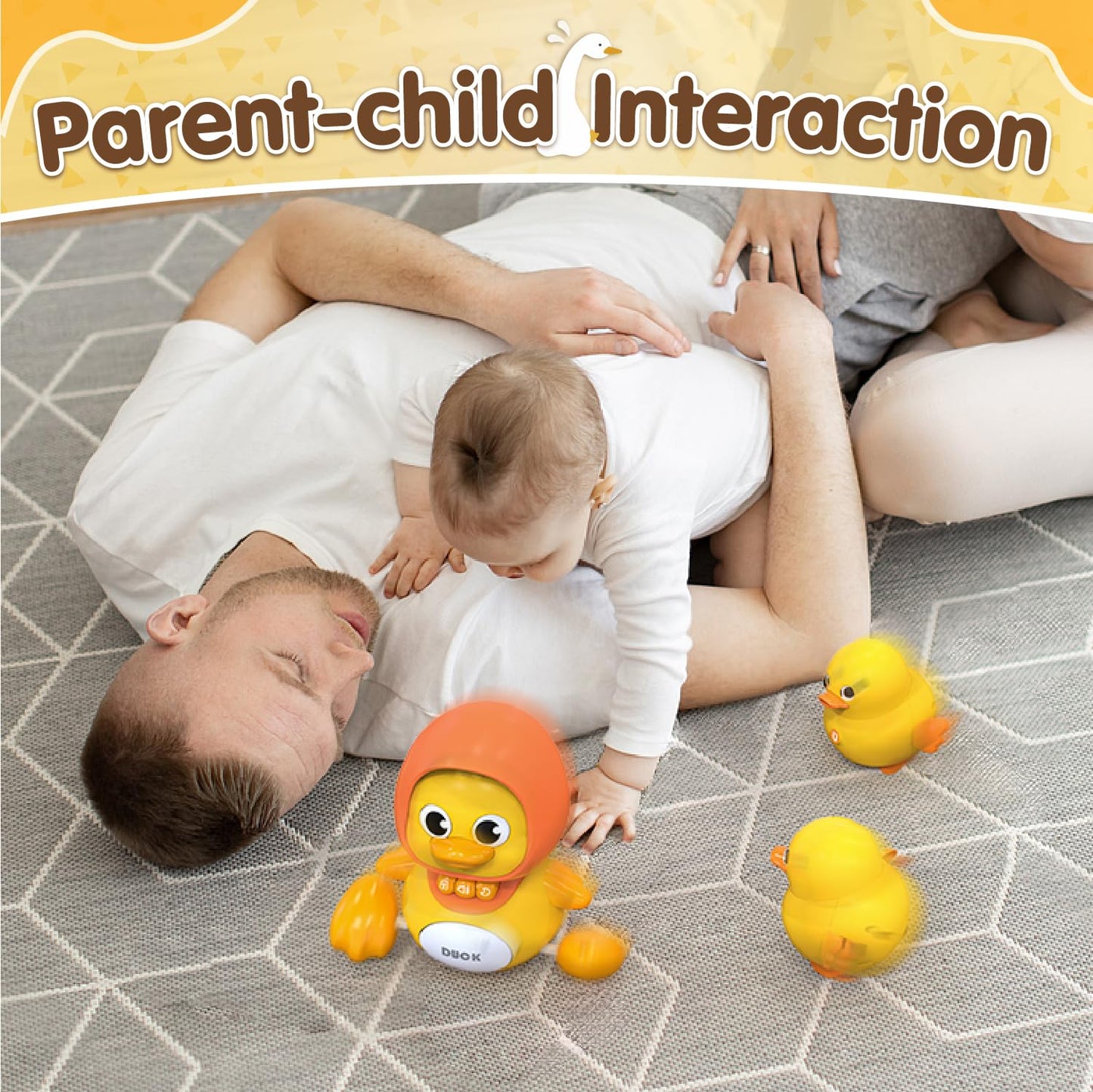 Gofimyee Crawling Duck Musical Toy, Baby Toy for Toddler, Sound Toys for 18+ Months, Early Educational Baby Toys with Light, Includes One Large Duck and Two Ducklings (Batteries Included)