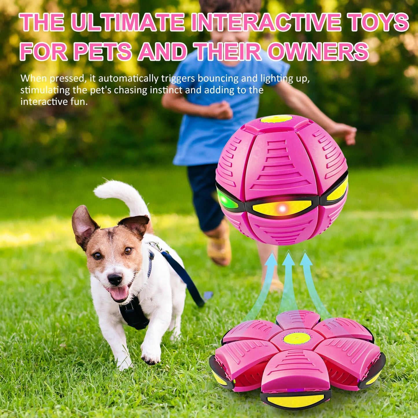 Kikkavo Magic Bouncing Ball 6-Light Dual Form – Pop up, Meta Ball Metaball Transforming Design – Flying Saucer Bouncy – Interactive Bouncing Balls for Parent-Child Interaction – Gift Pack - Pink