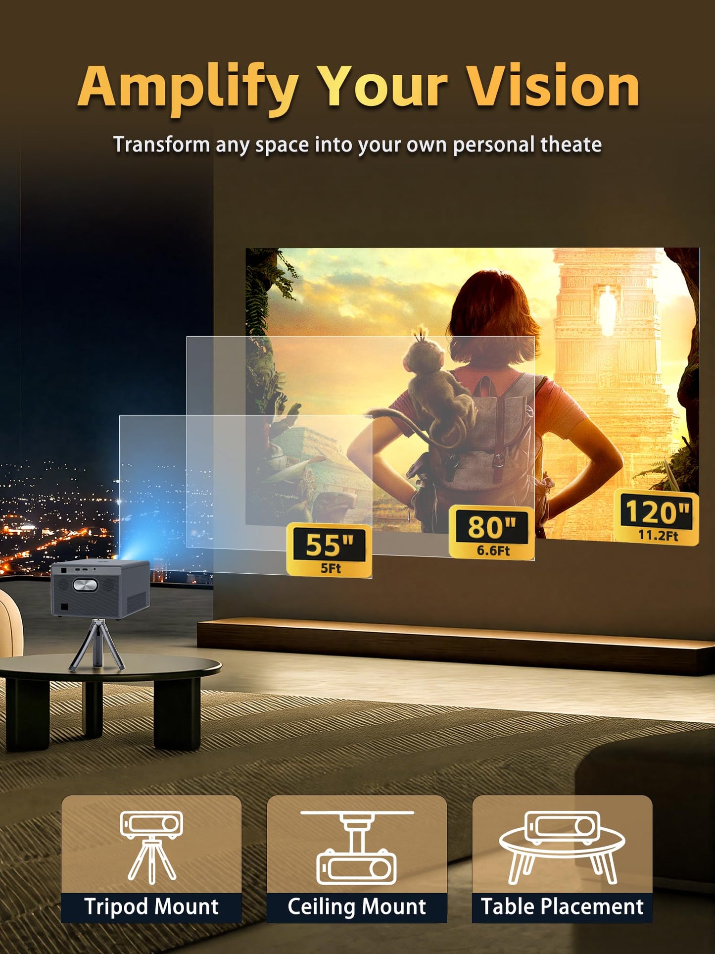 Movie Projector with Google TV & Voice Assistant,1500 ANSI Lumens 1080P Native,4K Support Outdoor Smart Projector, Auto Focus,Office Home Theater Video Projector with WiFi 6 & Bluetooth