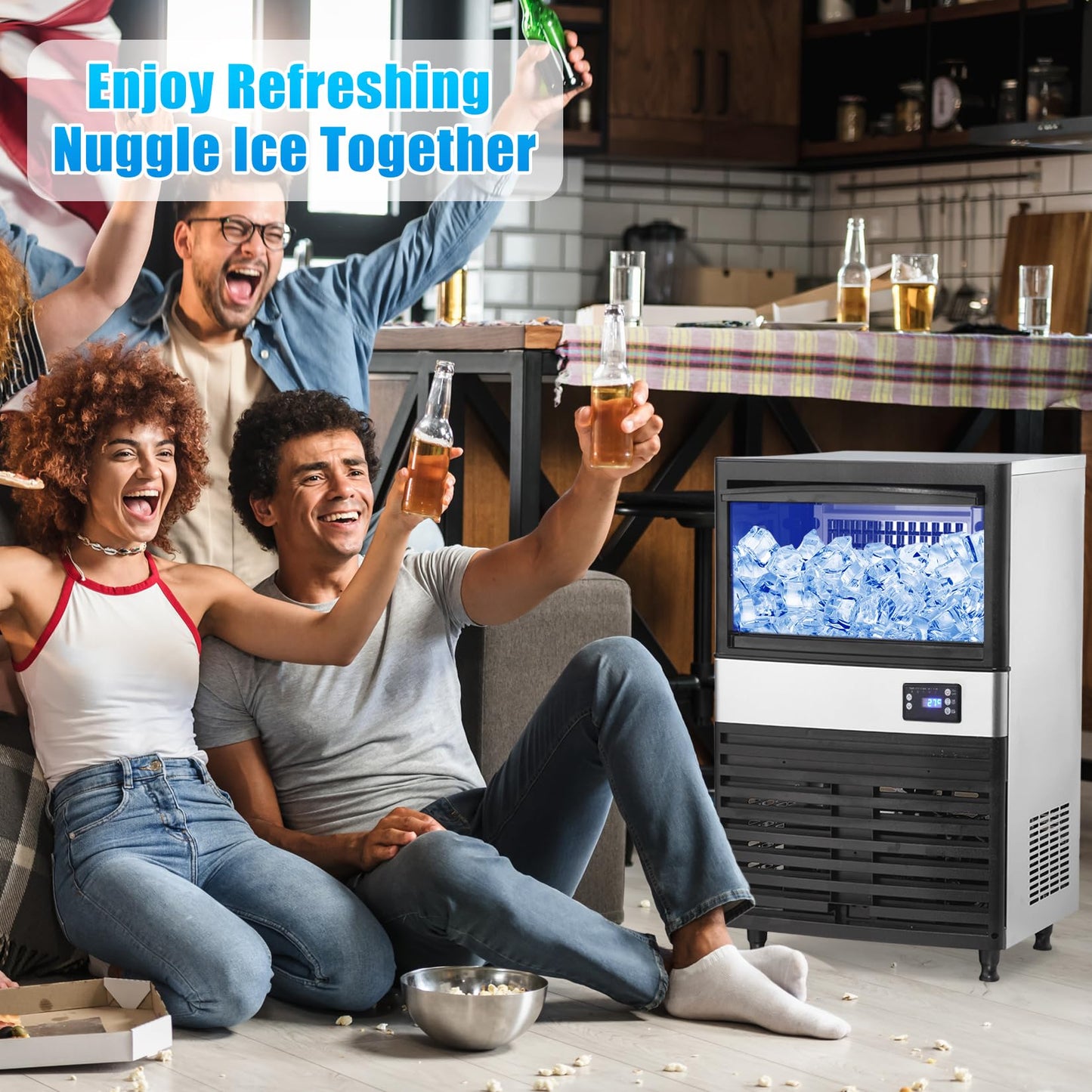 YardYonder Commercial Ice Maker Machine - 130Lbs Daily Production, 27Lbs Storage Bin, Thick 0.9-Inch Ice Cubes, Automatic Cleaning Function - Perfect for Home, Bars, Hotels, and Restaurants
