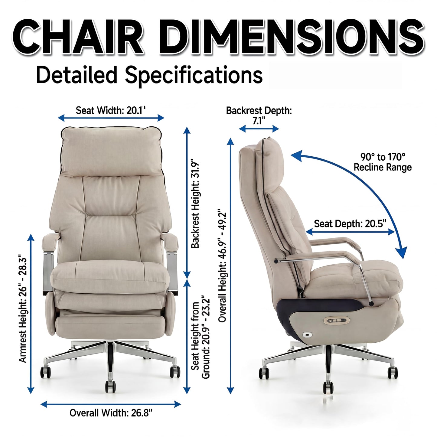 Dual Motor Executive Reclining Office Chair with Footrest – One-Click Electric Recline, Massage Lumbar Support & Pillow, Big and Tall PU Leather Ergonomic Desk Chair for Home Office/Gaming(White)