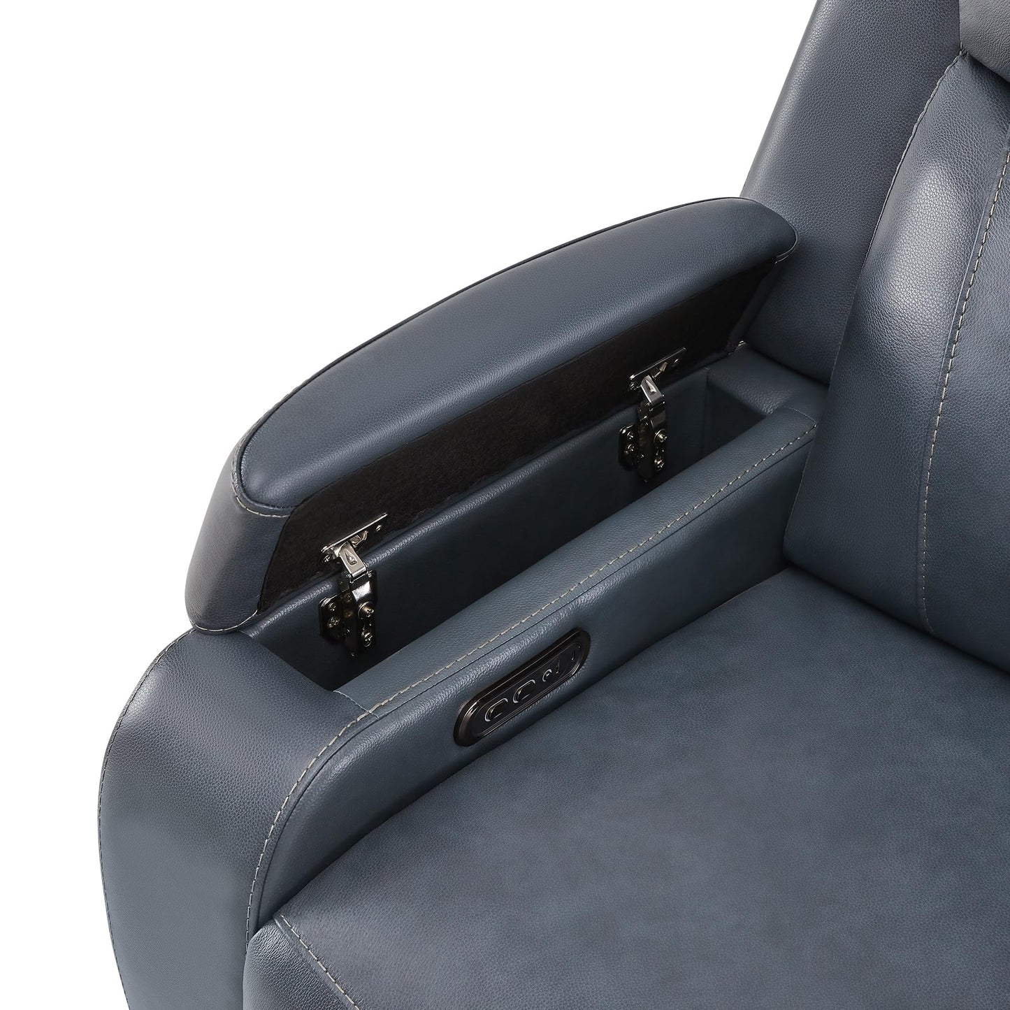 Watson & Whitely Genuine Leather Power Recliner Chairs for Adults, Zero Gravity Recliner with Power Headrest & Hidden Storage, RV Electric Reclining Sofa Chair for Living Room, Home Office, Navy