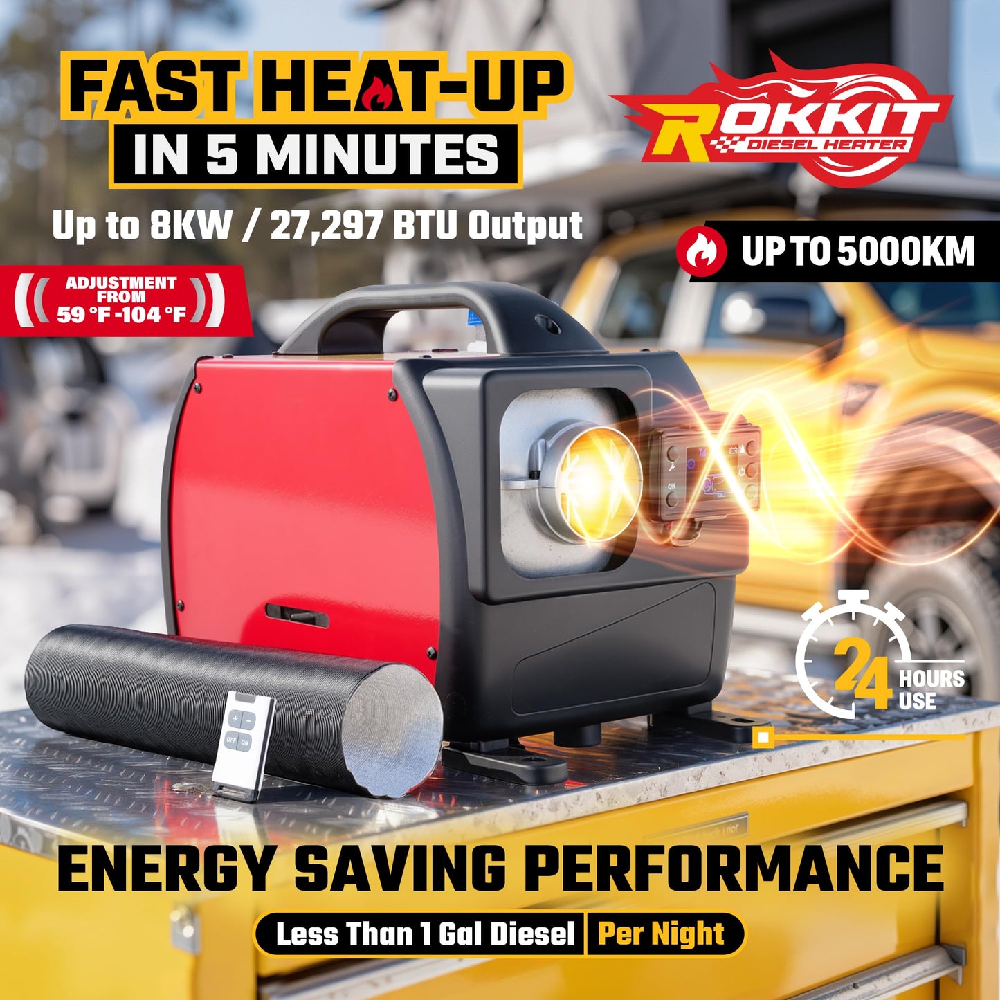 [2026 Version]Diesel Heater 8KW, 110V/12V All-in-One Portable Diesel Air Parking Heater with LCD Thermostat Monitor & Remote Control for Trucks, Car Trailer, Boat and Motor-home (8KW)