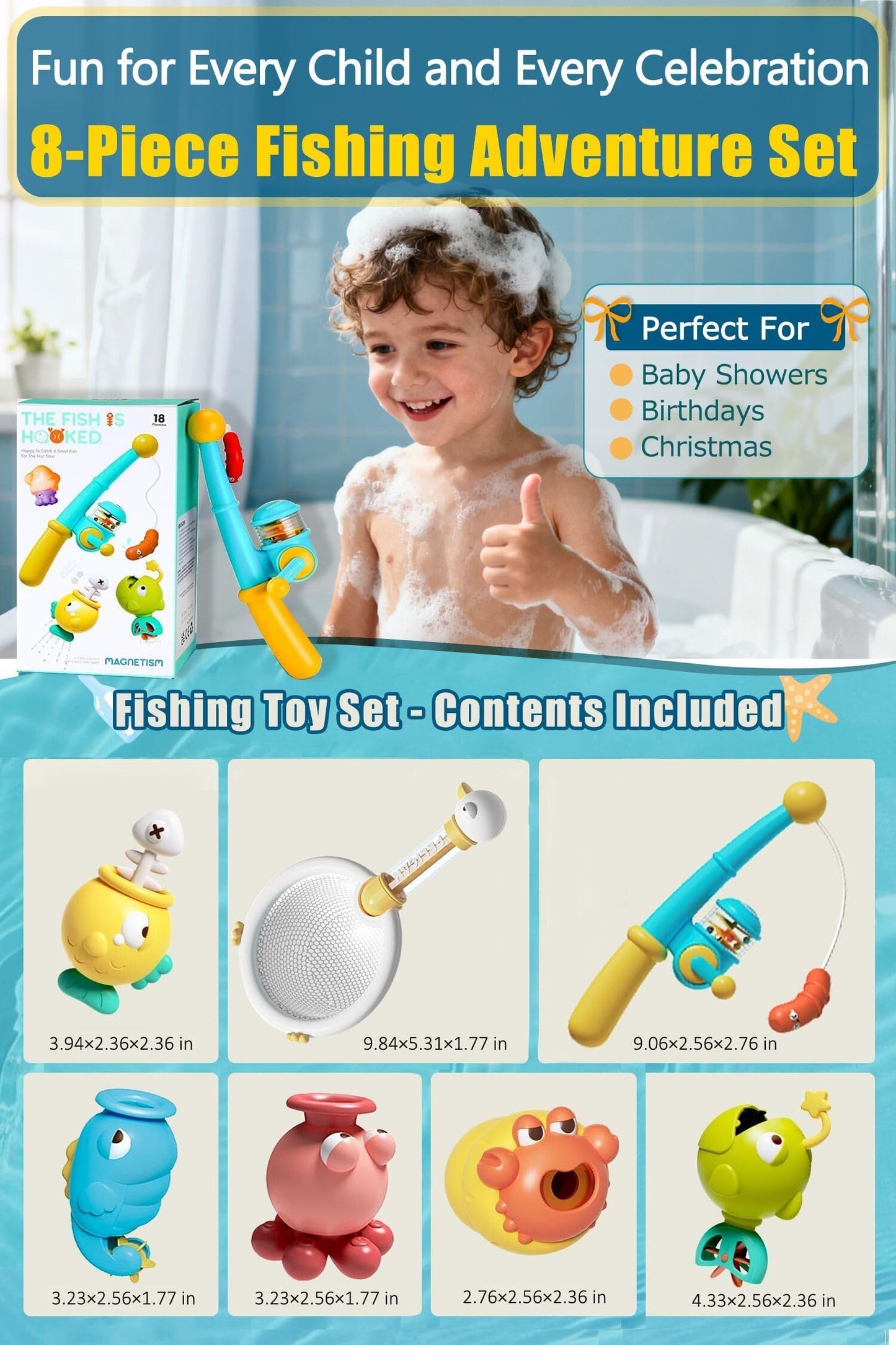 Magnetic Fishing Bath Toys for Toddlers 1-3, 8Pcs Bathtub Water Toys Set with Fishing Pole, Pool Toys for 3 4 5 6 Year Old Boy Girl, Baby Fishing Game Christmas Birthday Gifts for 2-4 Years Old boy