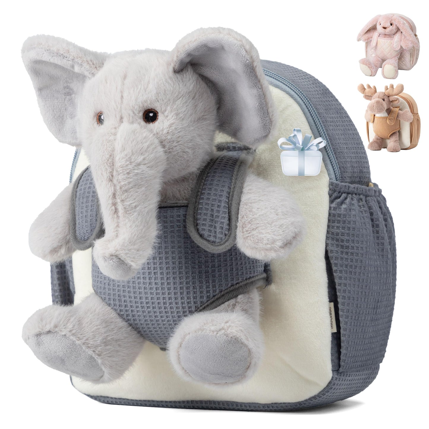 Moonkie Hug & Go™ Elephant Toddler Backpack – Soft Plush Bag with Take-Along Toy for Boys Aged 2–4 | Ideal for Daycare, Travel & Birthday Gifts