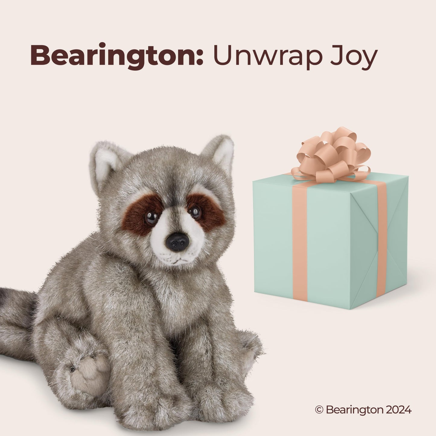 Bearington Rocko Raccoon Stuffed Animal - 13" Realistic Raccoons Plush Toys with Soft Faux Fur, Poseable Body and Bean Bag Weighted Paws - Lifelike Raccoon Plushies Gift for Kids and Animal Lovers