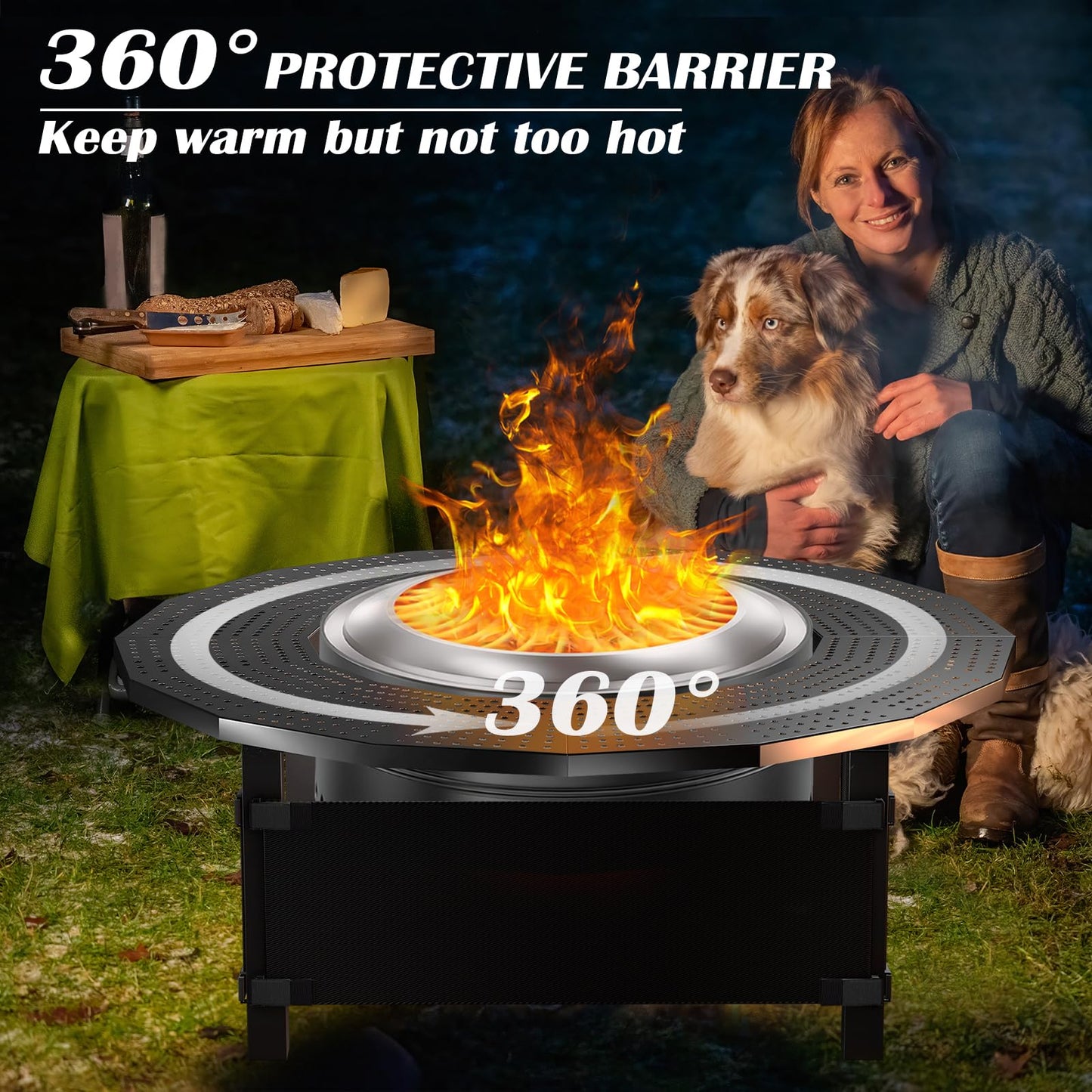 Wanchao 40 in Fire Pit Surround Tabletop for Solo Stove Bonfire and Ranger Wood Burning, Powder-Coated Steel Tabletop for Solo Stove Bonfire Accessories, 24 in Inner, Fits Most Wood Burning Fire Pit.