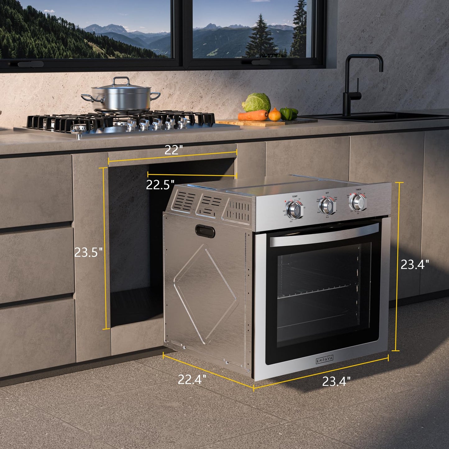 Empava 24 Inch Electric Single Wall Oven in Stainless Steel, 4 Cooking Modes with Mechenial Knob Control, 2.5 Cu.ft, 2950W