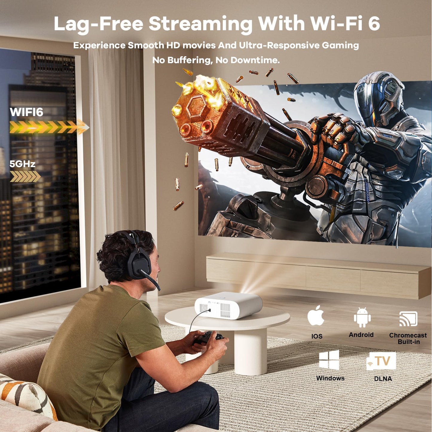 4K Projector Built-in Google TV: 2500 ANSI/Auto Lens Cap & 4D Keystone/Auto Focus & AI Voice Control, Sovboi Smart Portable Projector with WiFi6 & Bluetooth, Outdoor Movie Proyector for Streaming Apps