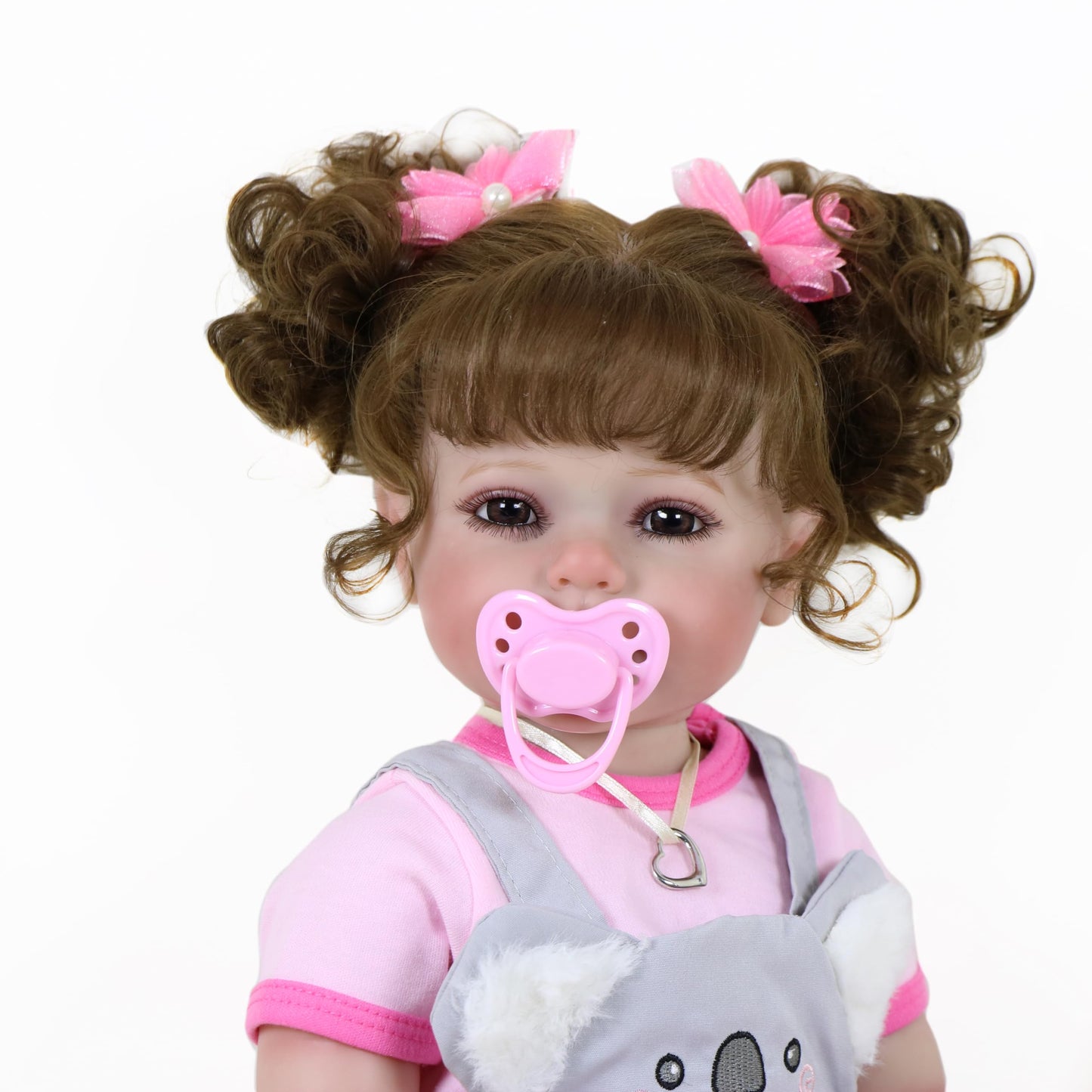 Koala Cuddles – 22” Realistic Reborn Toddler Girl Doll with Rooted Hair, 3D Hand-Painted Face & Full Soft Vinyl Body – Pink & Gray Outfit, Plush Animal, Pacifier, Bottle & Accessories – Ages 3+