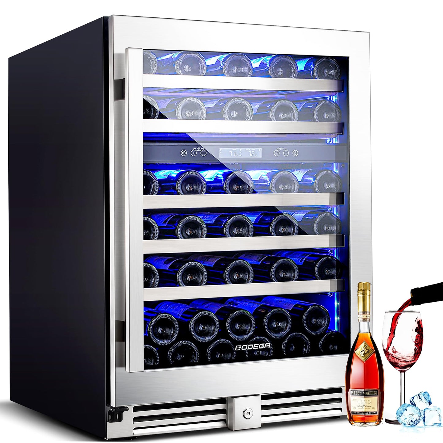 BODEGA 56 Bottles Wine Cooler, 24 Inch Dual Zone Wine Fridge with Double-Layer Glass Door, wine cooler refrigerator with Digital Temperature Control and Temperature Memory,wine cooler for home.