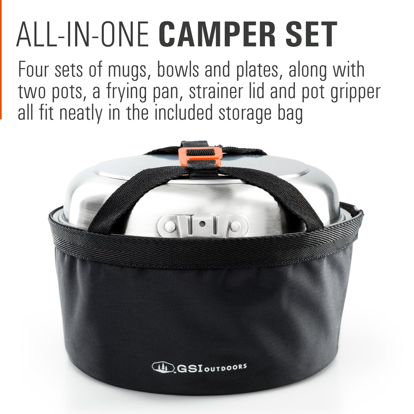 GSI Outdoors Glacier Stainless Camper 4 Person Packable Cookware & Dinnerware Set for Camping or Backpacking