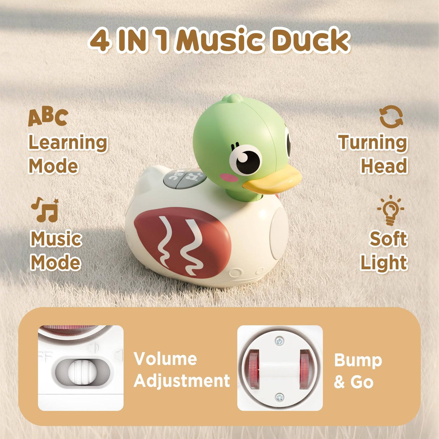 iPlay, iLearn Baby Musical Duck Toy, Infant Tummy Time Crawling Toy, Toddler Music Duck W/Light Sound 6-12 Month, Sensory Development Learning First Birthday Gift 7 8 9 10 Month 1 Year Old Boy Girl