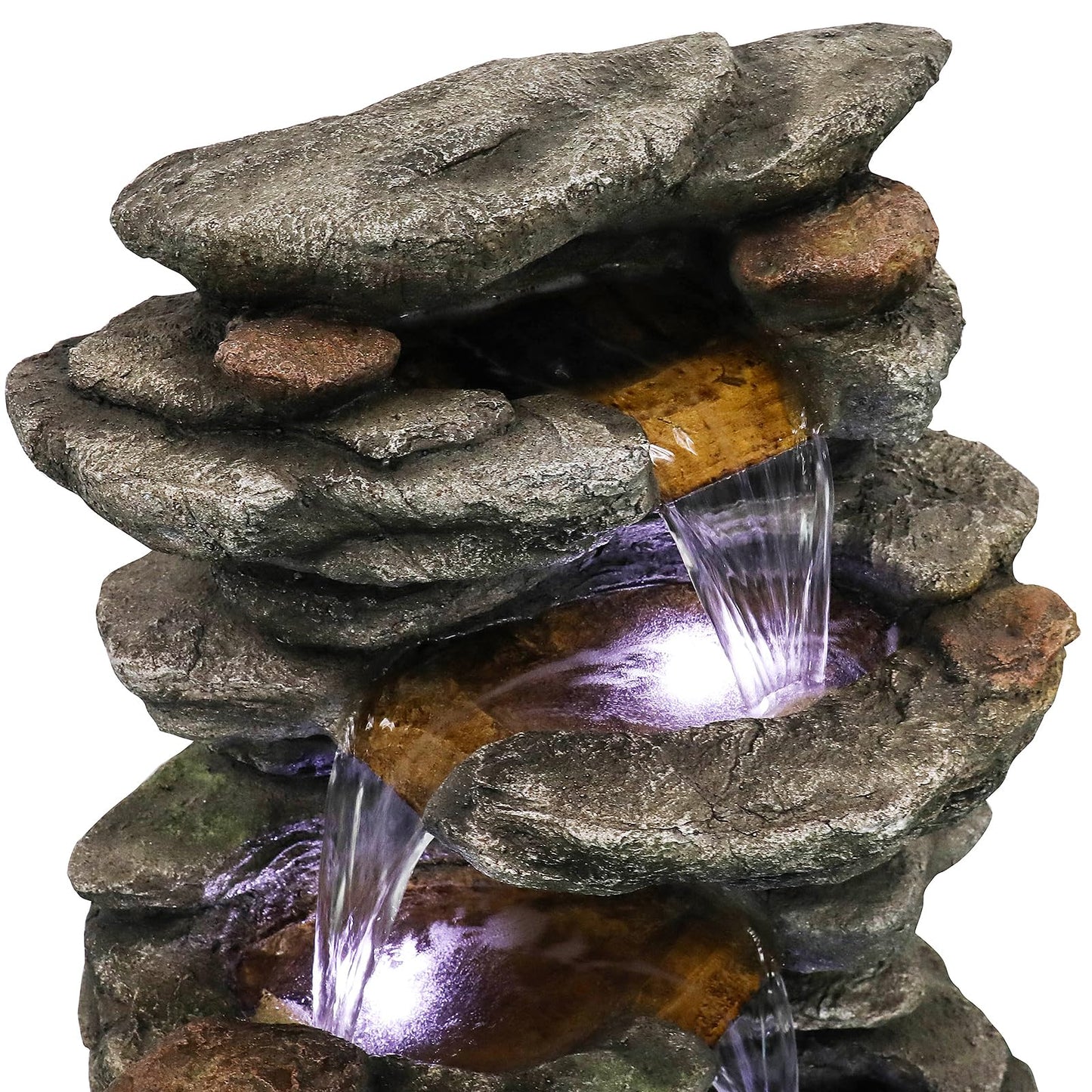 chillscreamni 6-Tier Rockery Outdoor Fountain - 40” H Outdoor Waterfall Fountain with LED Lights for Home&Office Decor, Stacked Rock Cascading Relaxation Garden Fountains Outdoor for Patio, Yard, Deck