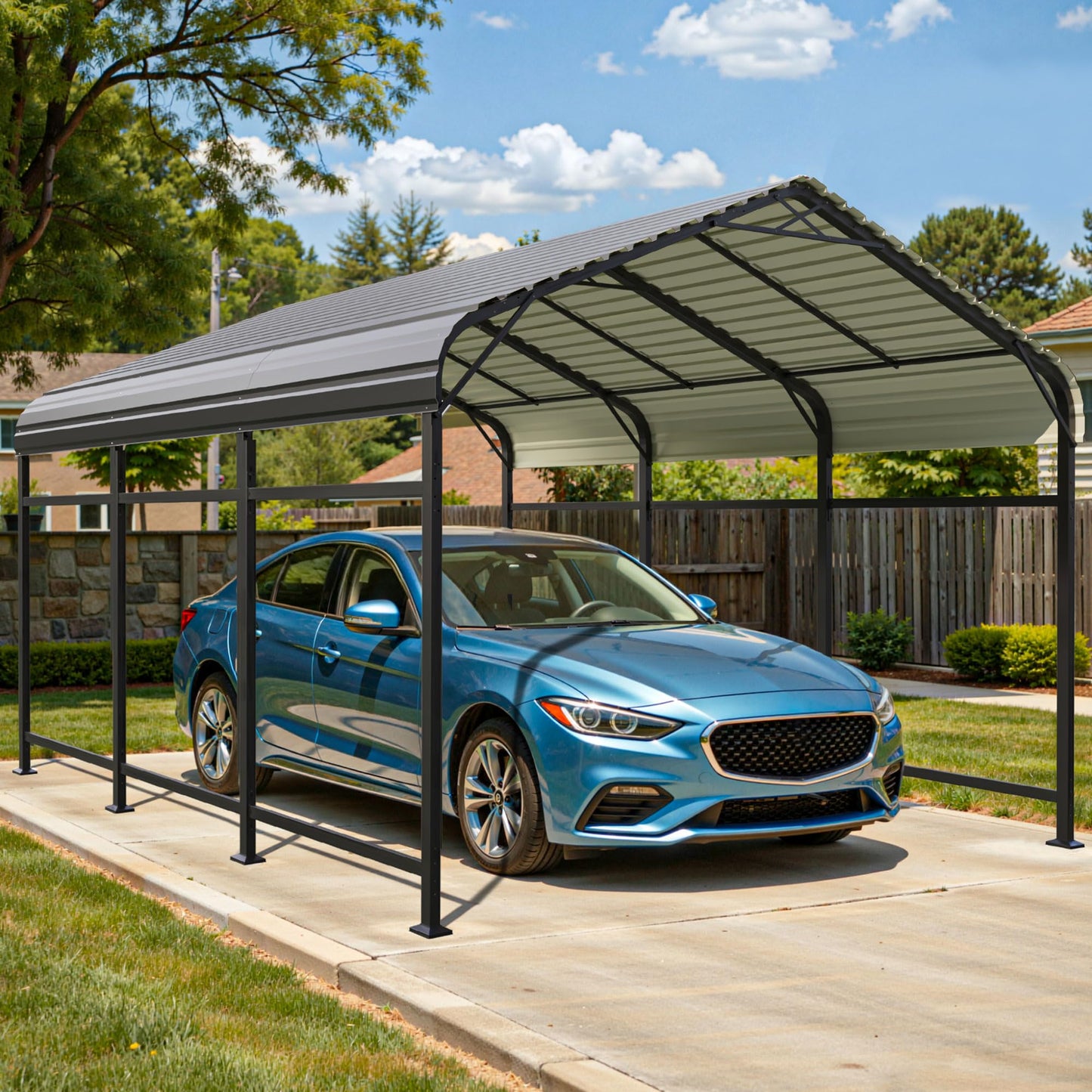 Patiowell 10'x15' Metal Carport, Heavy Duty Carport Canopy with Reinforced Frame and Galvanized Steel Roof, All-Weather Outdoor Car Shelter for Car, Truck, Boat and Tractor, Black