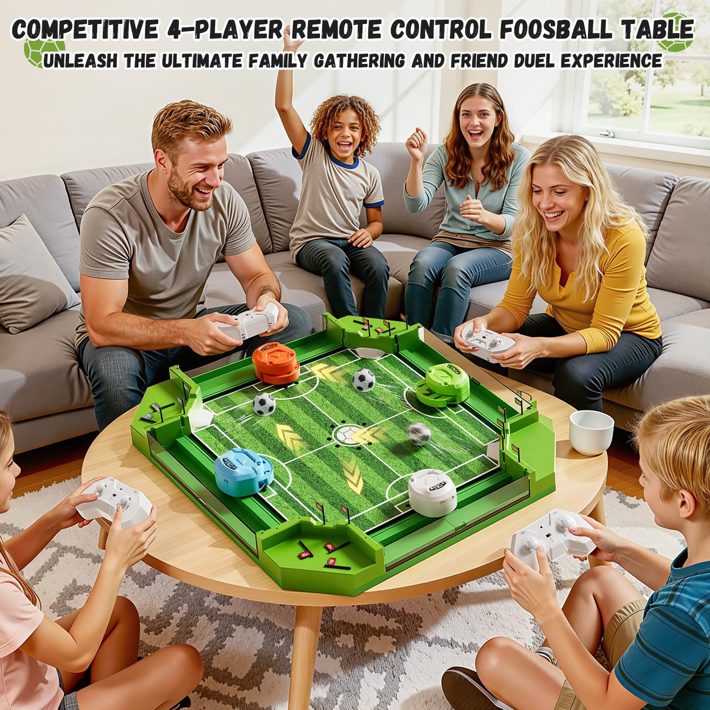 Remote Control Foosball Table Game, Mini Soccer Board Games with 3 Balls & 4 Remote Controllers, Football Tabletop Games Toy for Kids and Adults 3 4 5 6 7 8-12+Years Old - Gift for Boys Girls
