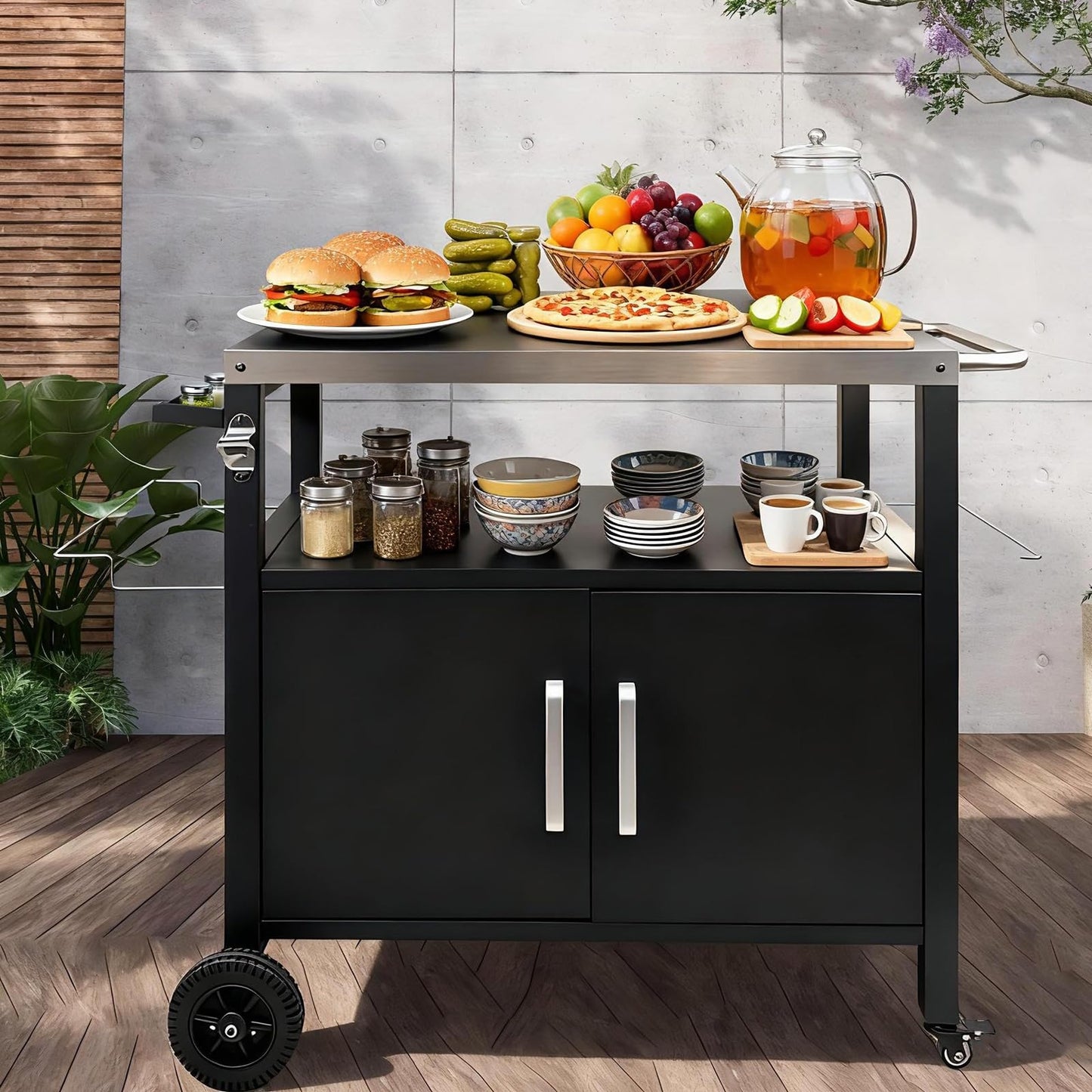Erweater Heavy-Duty Outdoor Kitchen Island with Storage Cabinet - Movable BBQ Grill Table & Pizza Oven Stand, Portable Food Prep Station, Rolling Dining Cart for Patio, Backyard & Indoor Griddle Table