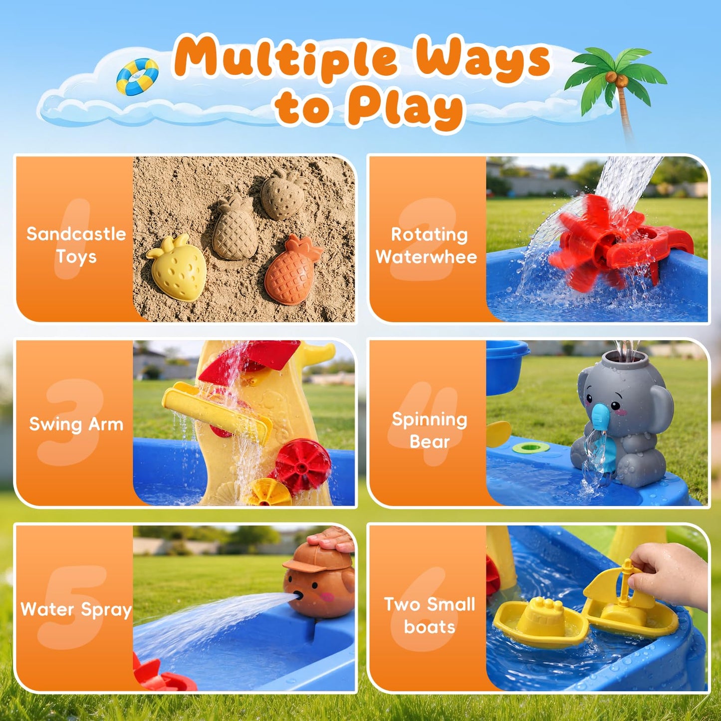 MUGEYMYD Water Table for Toddlers 3-5, Rain Showers Splash Pond Sensory Sand Playset with Umbrella, 16 PCS Accessories, Outdoor Summer Toy for Boys and Girls.